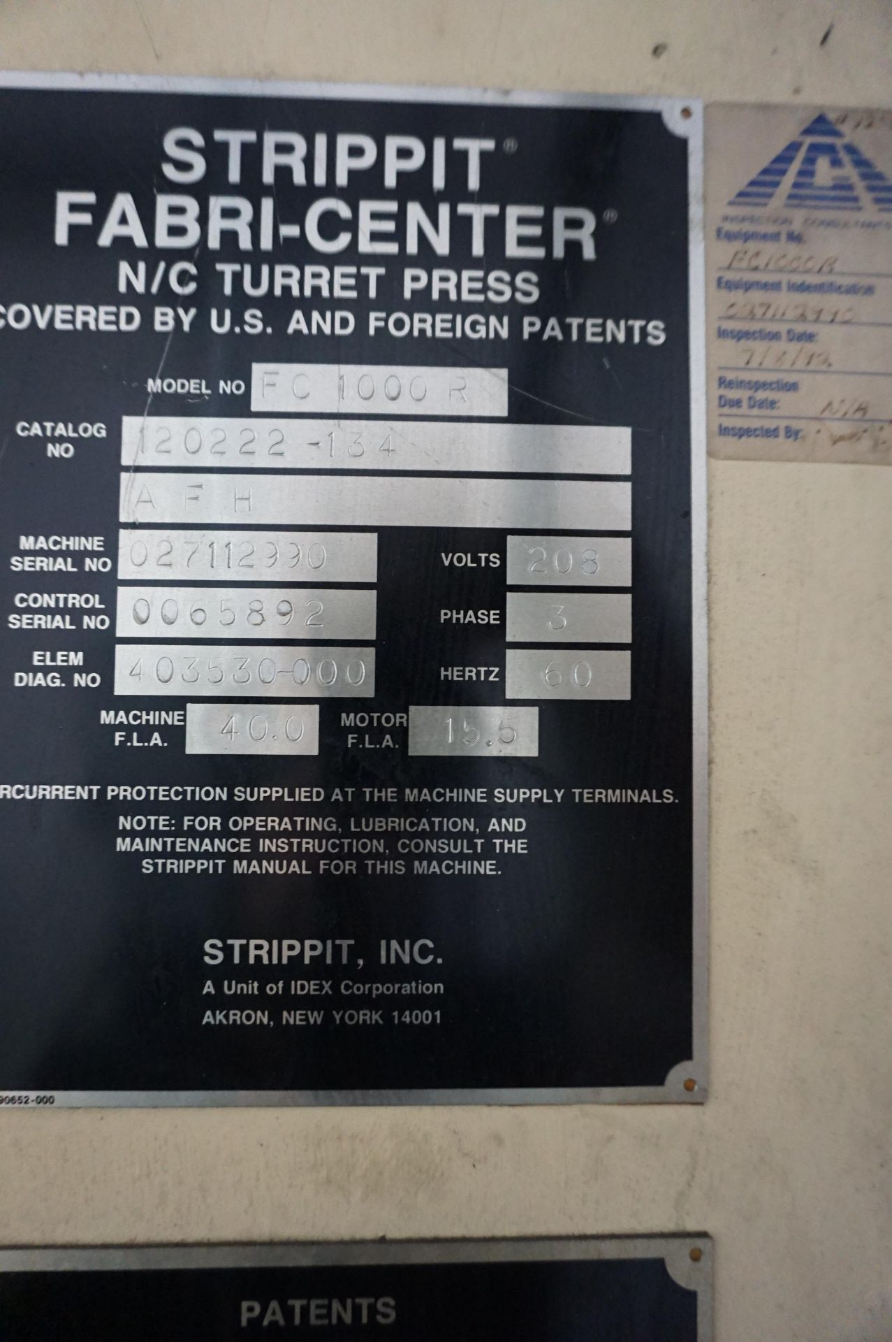 STRIPPIT FC 1000R TURRET PUNCH CATALOG NUMBER 120222-134, S/N 027112990, SLIM TOOLING *PLEASE NOTE - Image 10 of 11