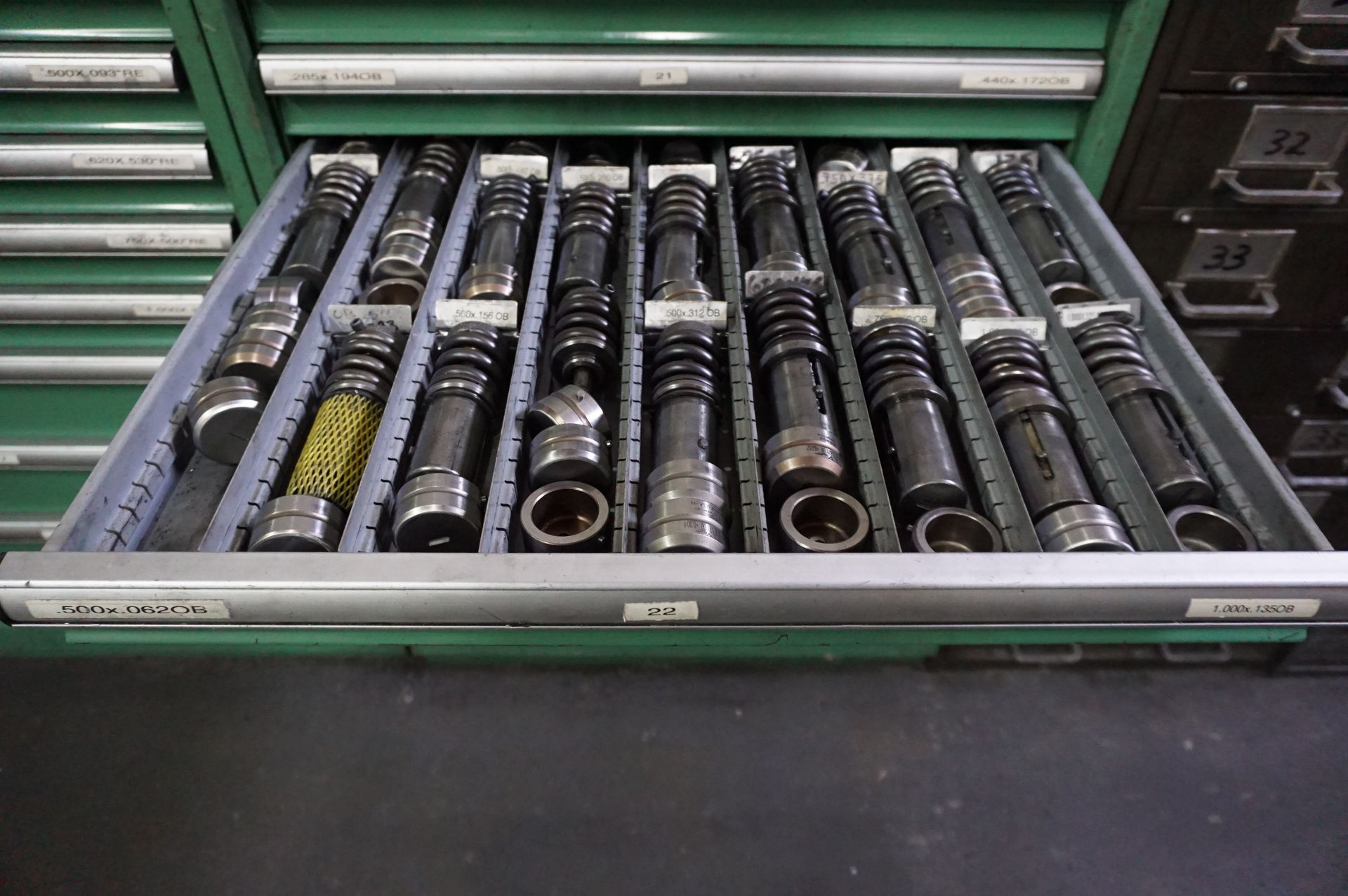 CONTENTS OF 9 DRAWER CABINET TO INCLUDE: PUNCH TOOLING 1 1/4" ORGANIZED BY SIZE, MISC. PUNCH DIES - Image 4 of 11