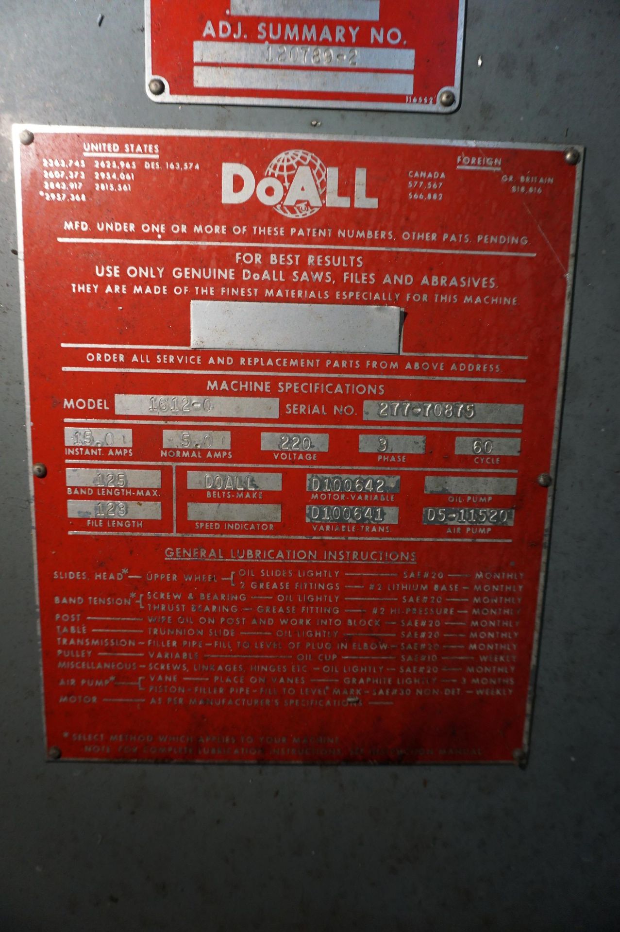 DOALL VERTICAL METAL CUTTING BANDSAW MODEL 1612-0, S/N 277-70875 WITH DOALL WELDER DBW-15 S/N 290- - Image 4 of 7