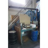 SUPPORT AREA NEAR STAIRS WITH CONTENTS TO INCLUDE: (1) JIB CRANE WITH ROPE PULLEY AND ROLLERS,