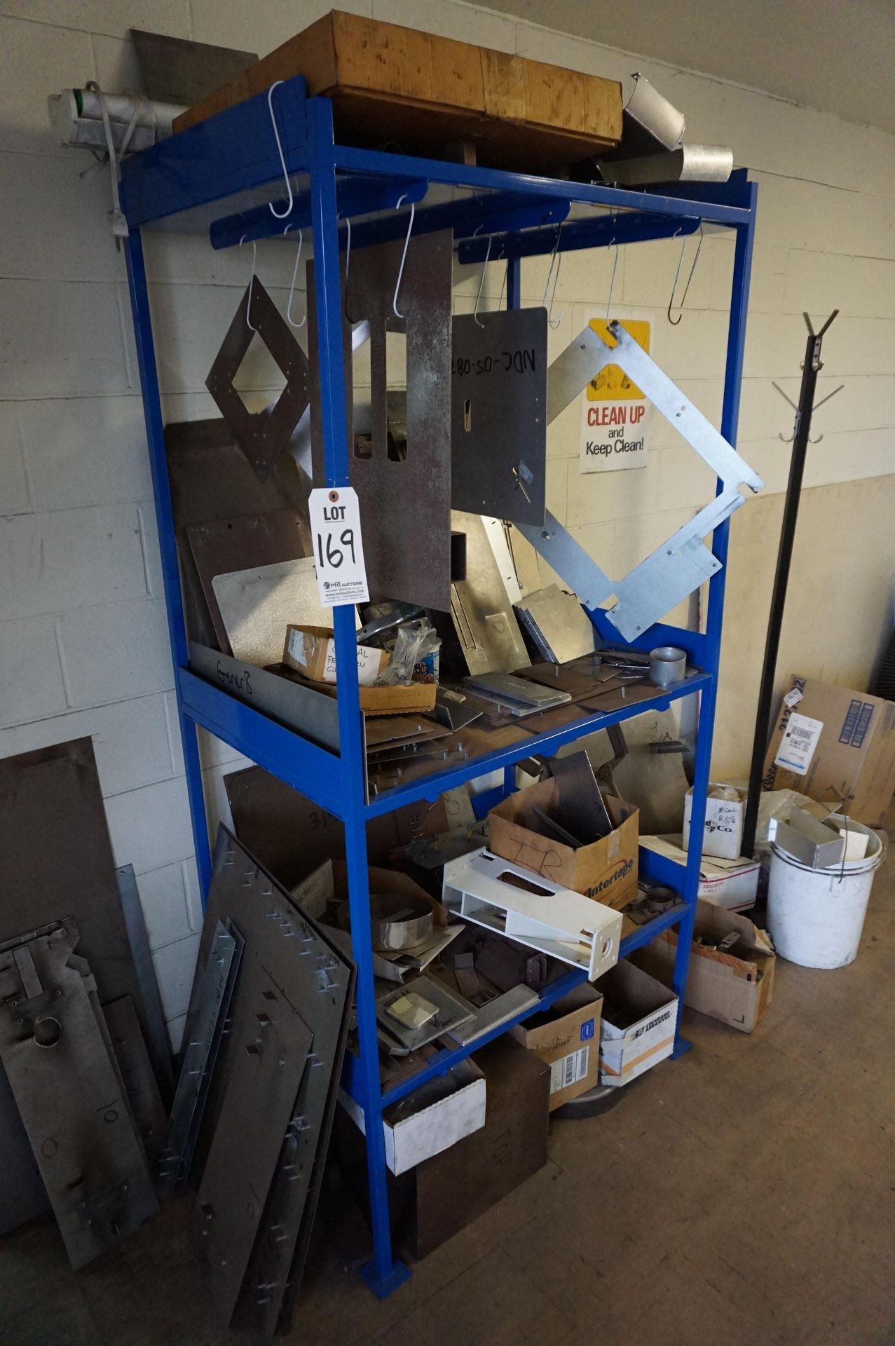 MATERIAL LOT IN WELDING ROOM TO INCLUDE: STEEL SHELVING UNIT WITH MISC. STEEL AND ALUMINUM,