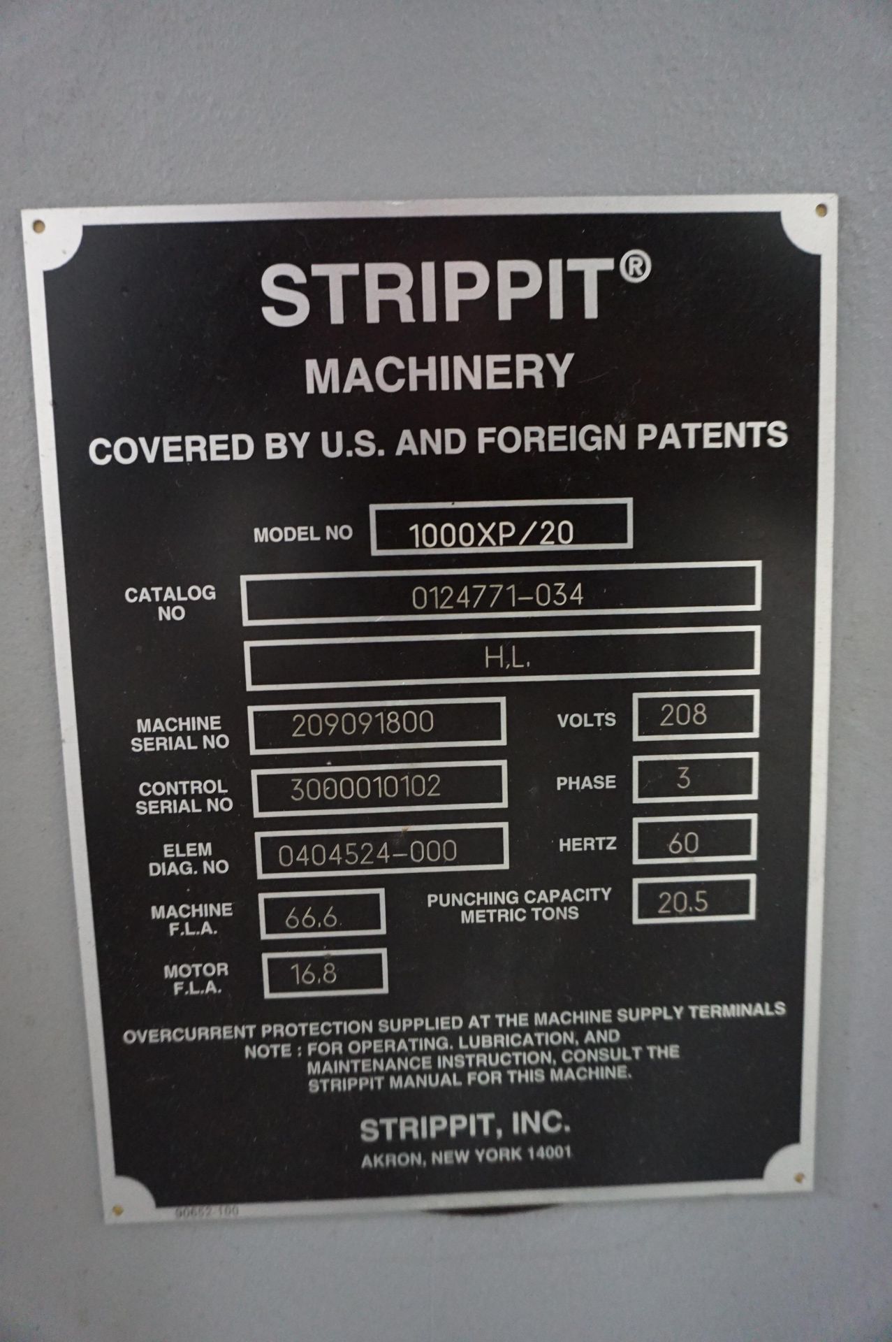 STRIPPIT LVD 1000XP/20 TURRET PUNCH, CATALOG 0124771034, S/N 209091800, 20.5 TON PUNCH CAPACITY, - Image 15 of 18