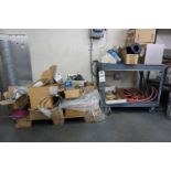 PALLET AND CART LOT WITH CONTENTS TO INCLUDE: MISC. ELECTRIC CONDUIT, CABLES, RELAYS, SWITCHES,