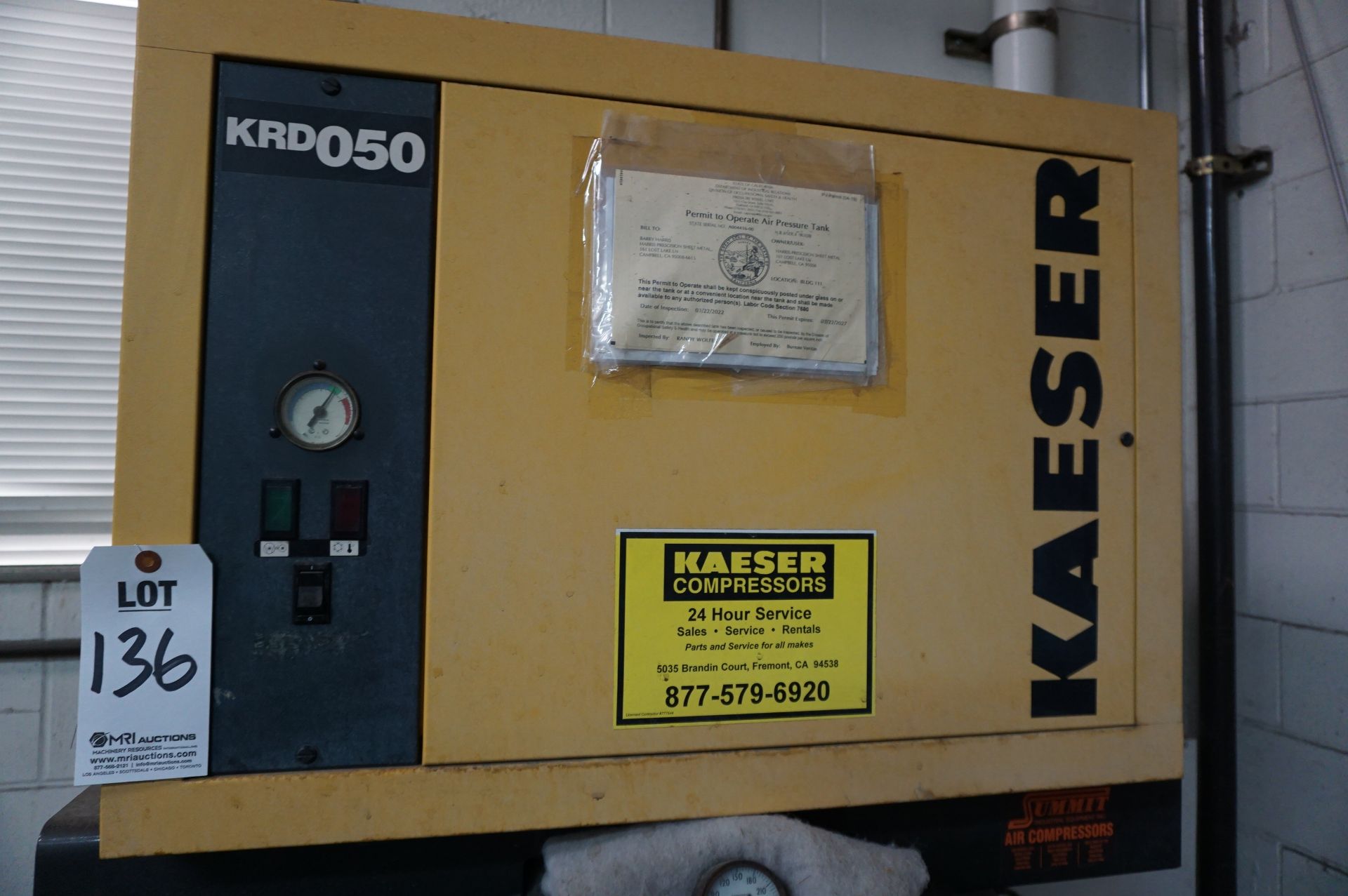 AIR COMPRESSOR LOT FOR POWDER COATING ROOM TO INCLUDE: (1) HAESER KRD050 AIR COMPRESSOR, AIR TANK, - Image 2 of 6