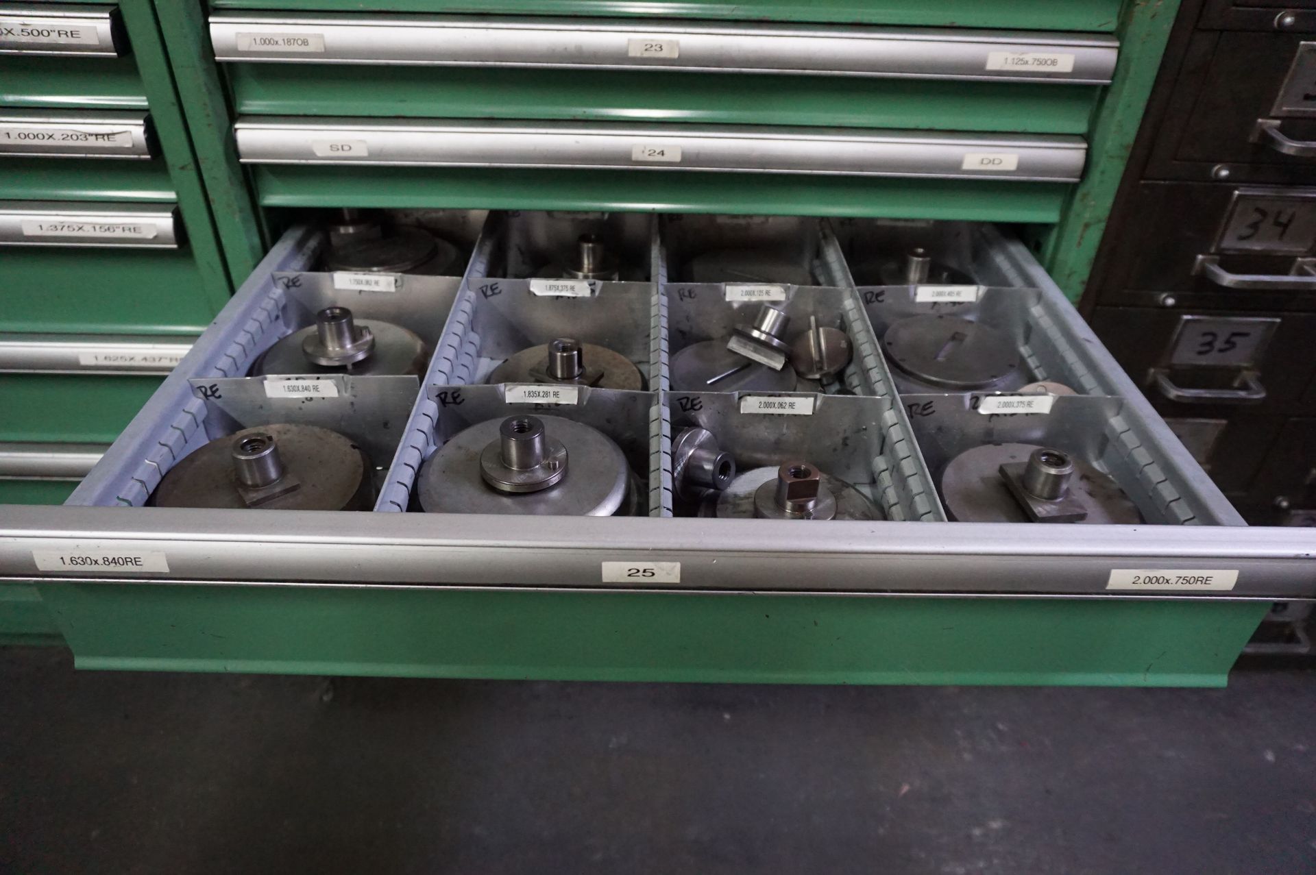 CONTENTS OF 9 DRAWER CABINET TO INCLUDE: PUNCH TOOLING 1 1/4" ORGANIZED BY SIZE, MISC. PUNCH DIES - Image 7 of 11