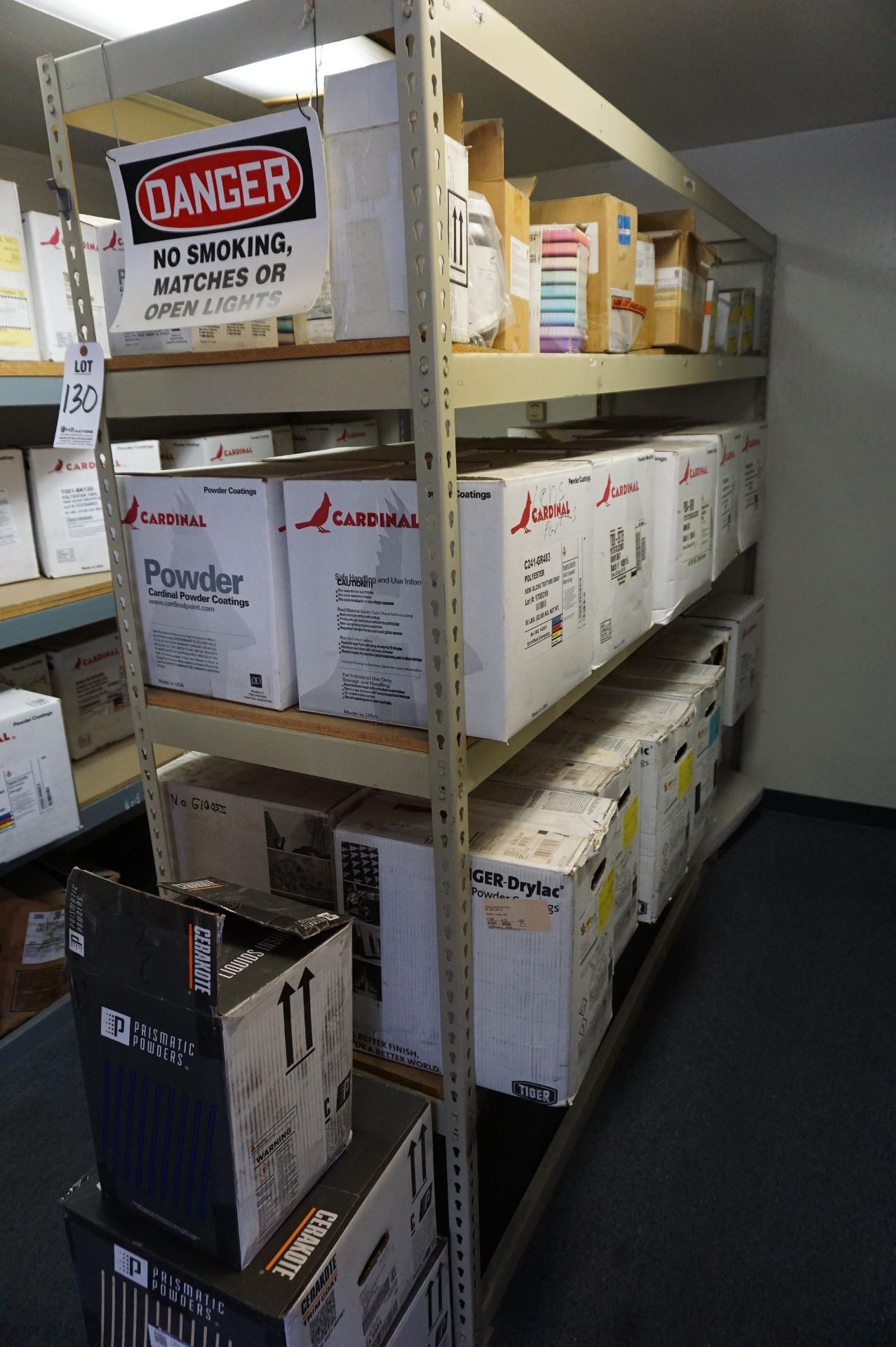 STEEL INVENTORY SHELVING WITH CONTENTS TO INCLUDE: MISC. PRISMATIC POWDERS AND CARDINAL POWDER - Image 3 of 14