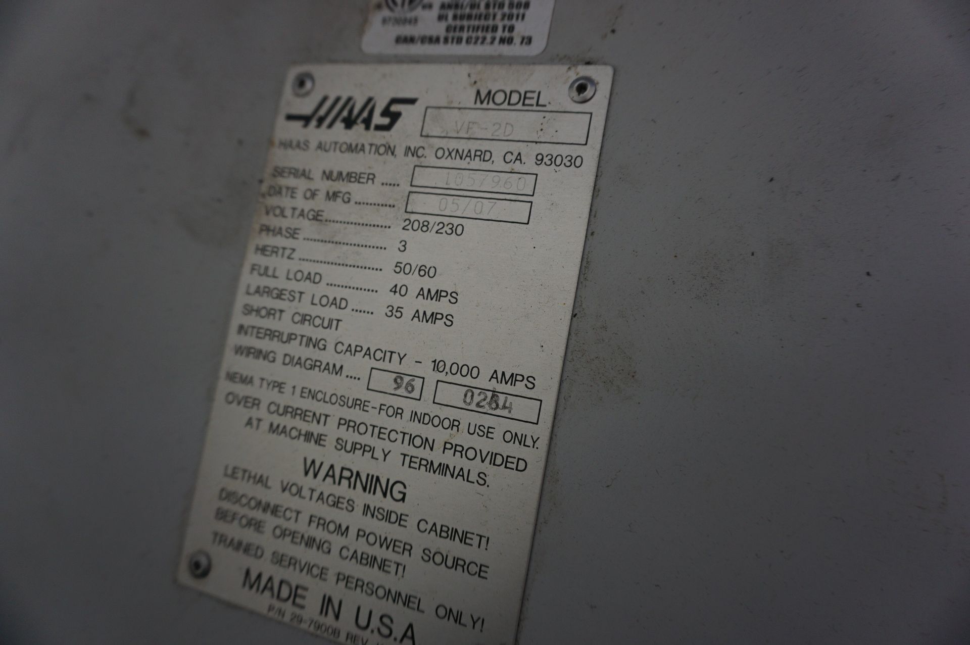 2007 HAAS VF-2D VERTICAL MACHINING CENTER, 10,000 RPM SPINDLE, MINIMUM OIL MACHINING, 1000 IPM - Image 15 of 18