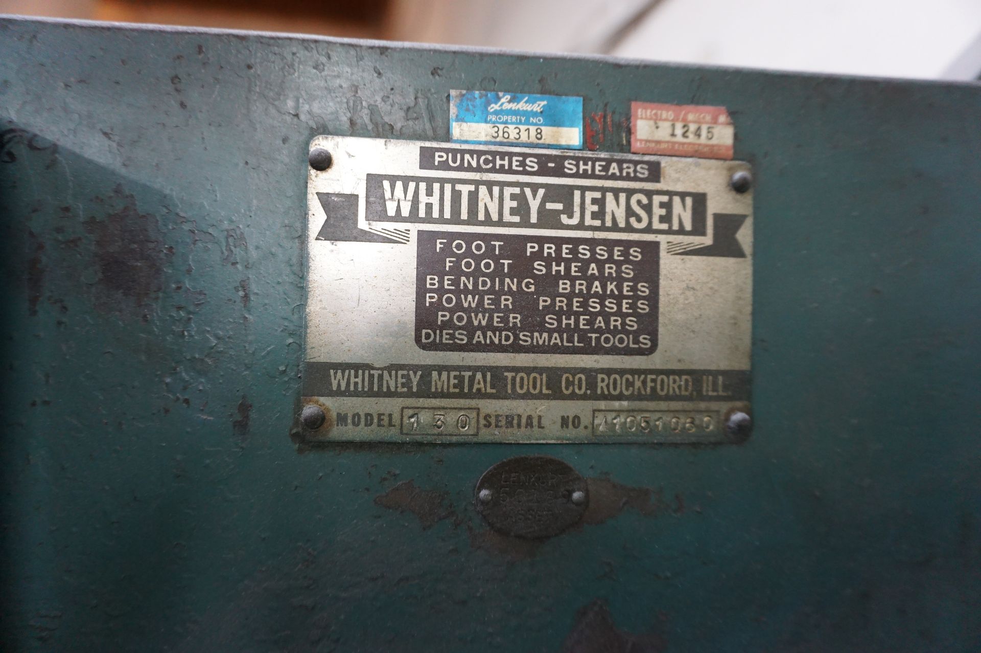 WHITNEY JENSEN MODEL 130 BELT DRIVEN ELECTRIC PUNCH, S/N A1051060 - Image 5 of 7