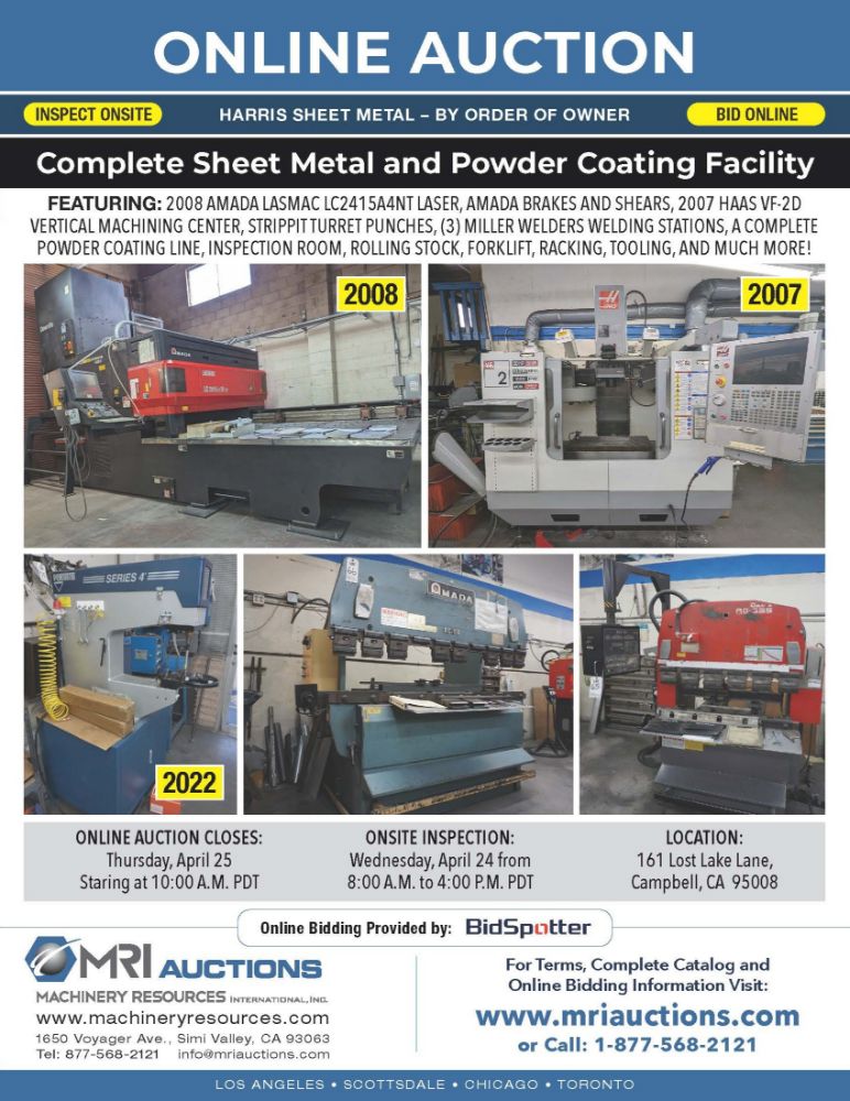 Complete Sheet Metal and Powder Coating Machine Shop Auction - by order of Owner Harris Precision