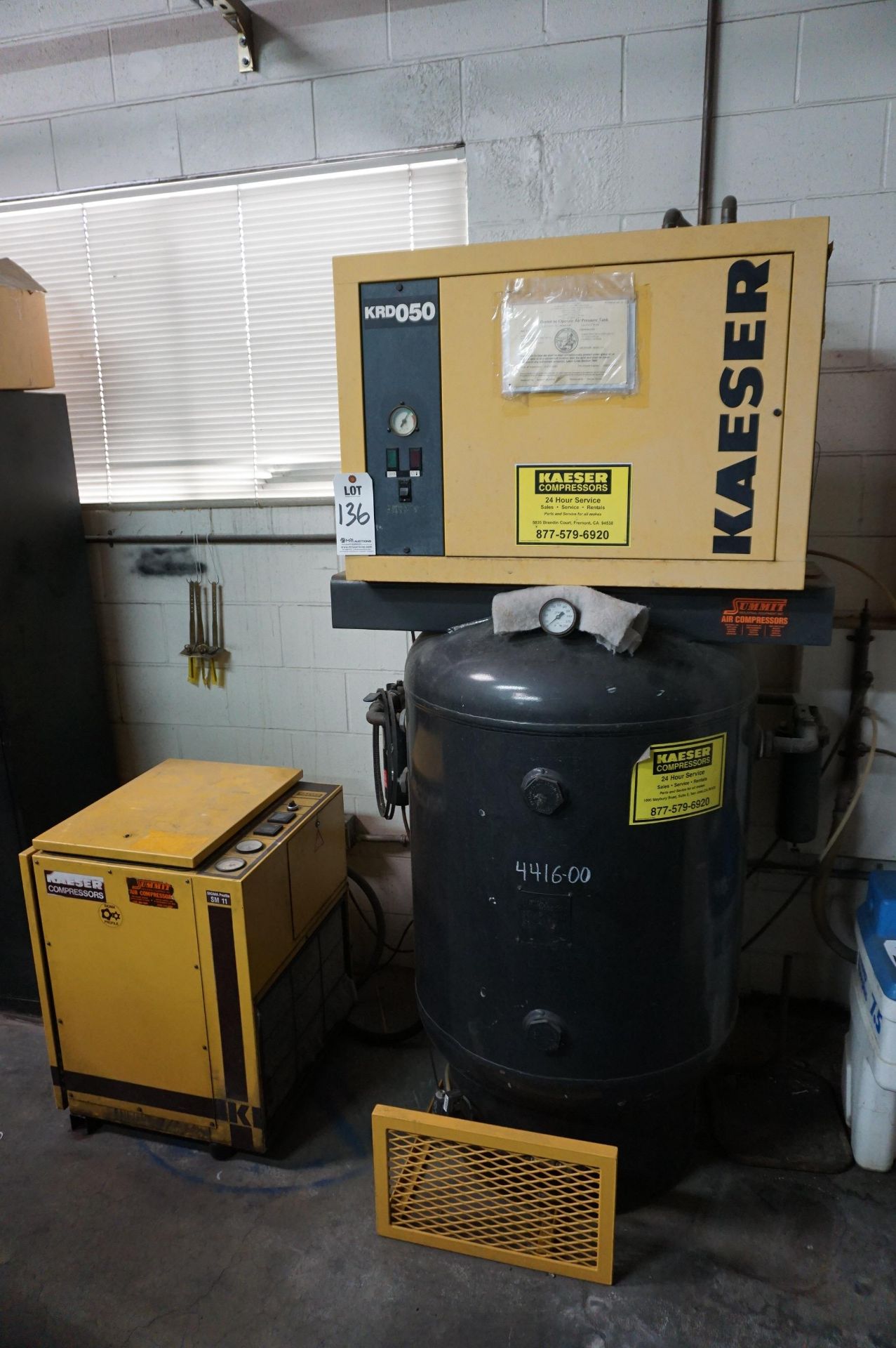 AIR COMPRESSOR LOT FOR POWDER COATING ROOM TO INCLUDE: (1) HAESER KRD050 AIR COMPRESSOR, AIR TANK,