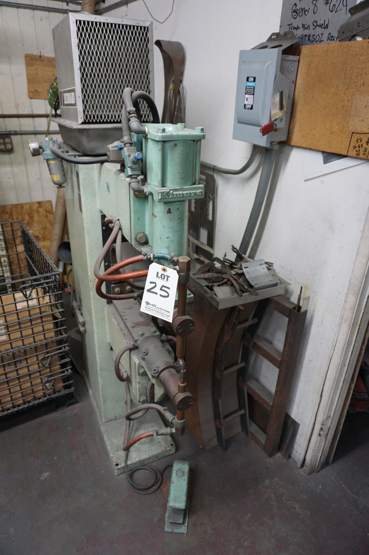 1987 KIMURA SPOT WELDER MODEL SW-358A, S/N 56936, RATED CAPACITY 33 KVA, 250 KG, BERNARD COOLER,