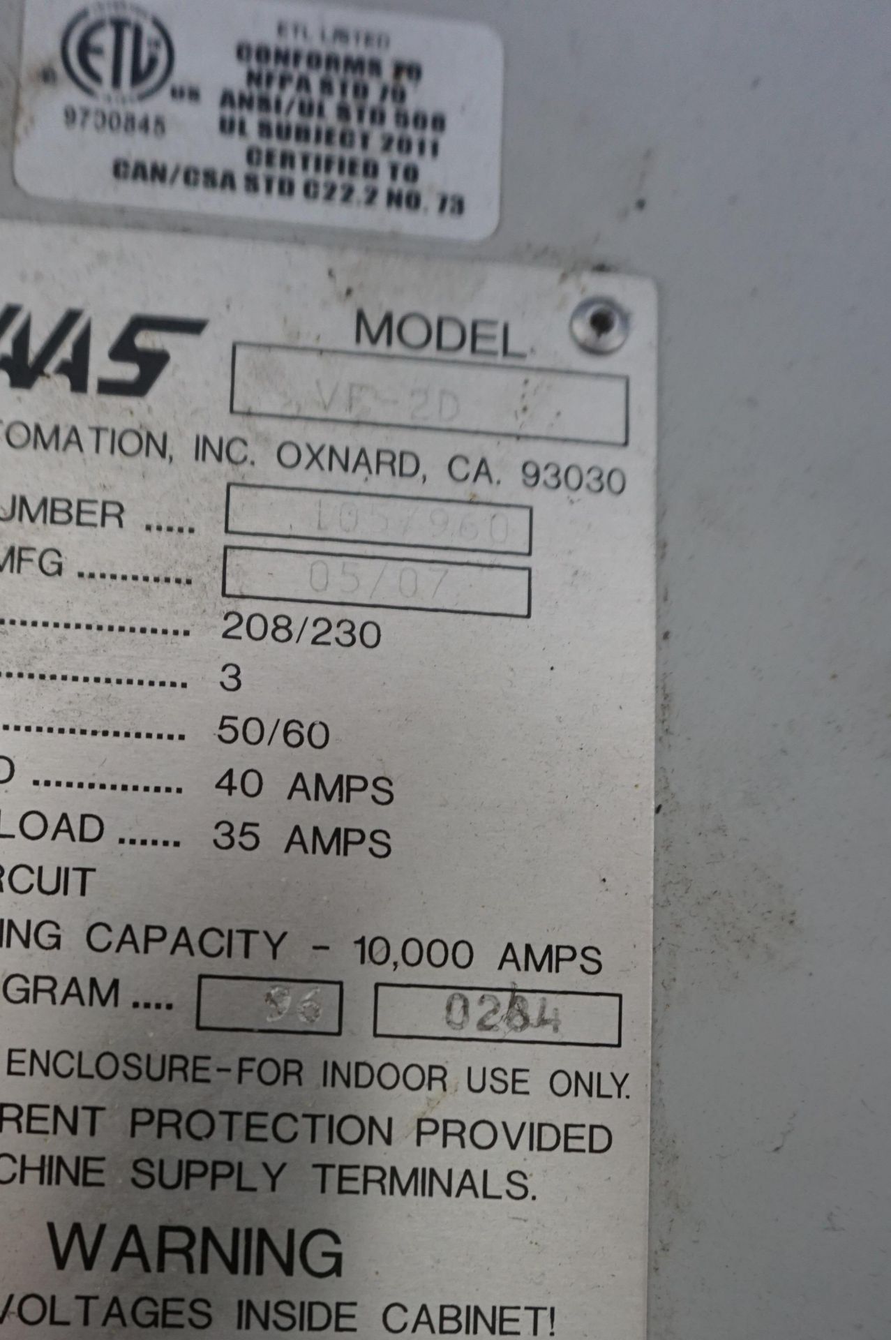 2007 HAAS VF-2D VERTICAL MACHINING CENTER, 10,000 RPM SPINDLE, MINIMUM OIL MACHINING, 1000 IPM - Image 14 of 18