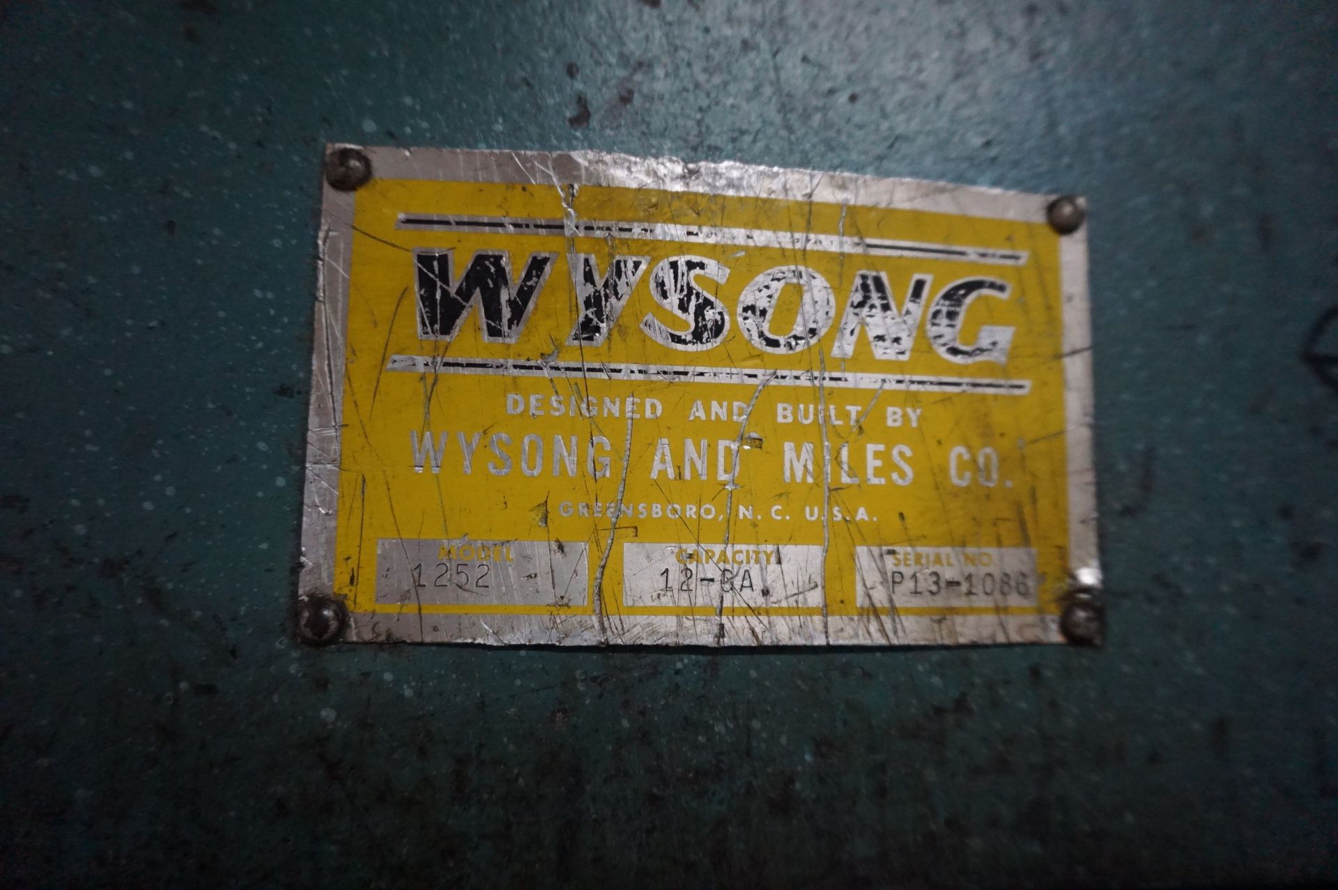 WYSONG MECHANICAL SHEAR MODEL 1252, S/N P13-1086, CAPACITY 12-GA WITH LINCOLN AC MOTOR 5HP - Image 4 of 5