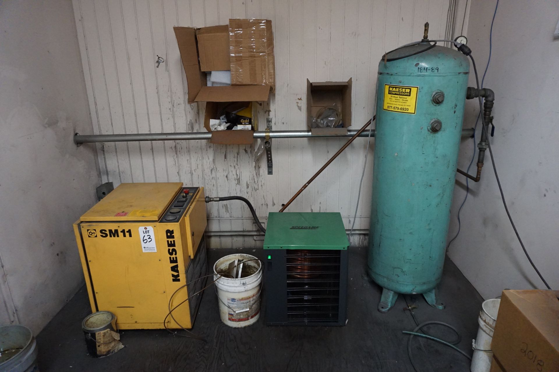 AIR COMPRESSOR SYSTEM TO INCLUDE: (1) KAESER SM11 AIR COMPRESSOR, (1)80 GAL AIR TANK, (1)