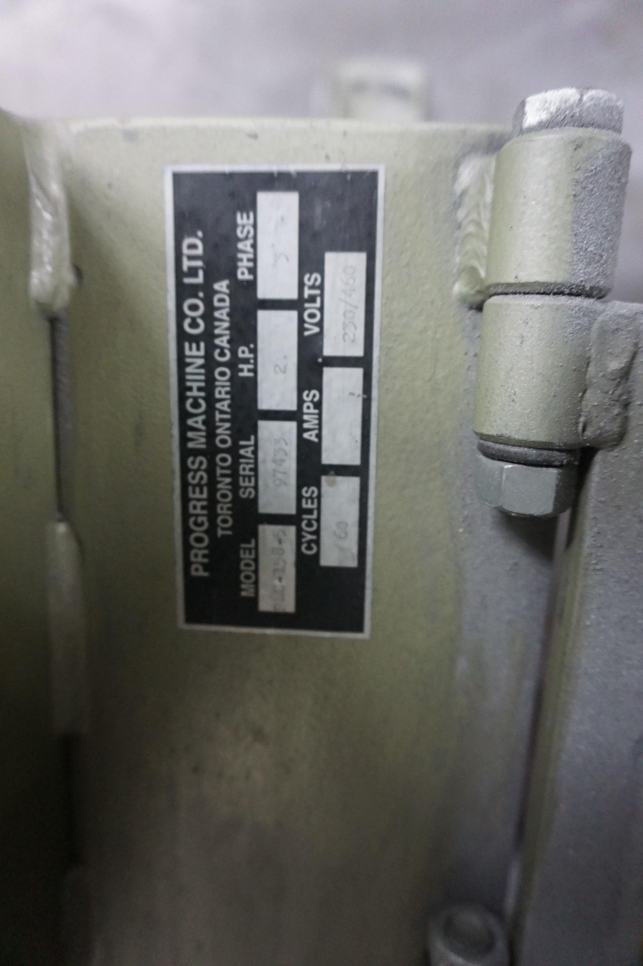 LOT TO INCLUDE: (1) PROGRESS MACHINE BELT SANDER MODEL PMC-158-5 S/N 97433, 2 HP, 3 PHASE, 6" BELT - Image 6 of 8