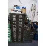 10 DRAWER STEEL CABINET AND 5 DRAWER CABINET WITH CONTENTS TO INCLUDE: MISC. PUNCH TOOLS 1 1/4" THIN