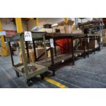 SUPPORT LOT NEAR SHIPPING: (1) STEEL ROLLING CART, (2) WOOD TOP STEEL WORKBENCHES 72" X 31" AREA, (