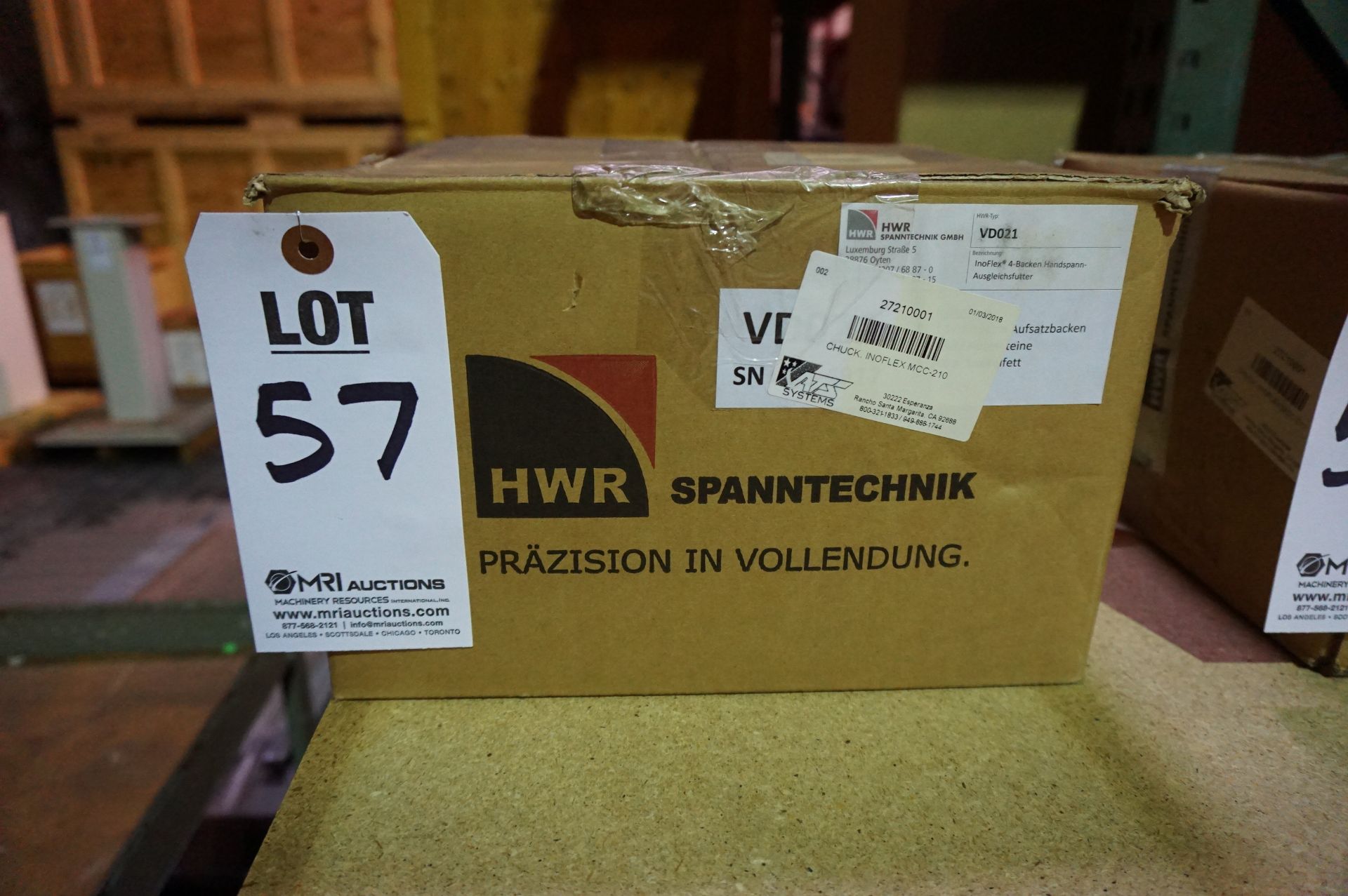 ORIGINAL BOX: HWR INOFLEX VD 021 8" COMPENSATING 4 JAW MANUAL CHUCK