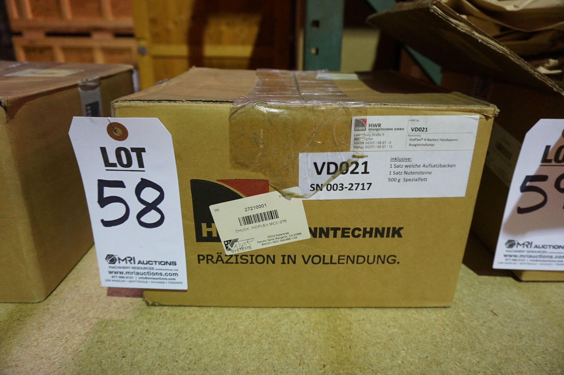 ORIGINAL BOX: HWR INOFLEX VD 021 8" COMPENSATING 4 JAW MANUAL CHUCK