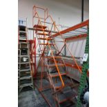 12' ROLLING INVENTORY LADDER WITH SUPPORT BARS, 12 STEP LADDER, OSHA CERTIFIED- *LATE PICK UP*