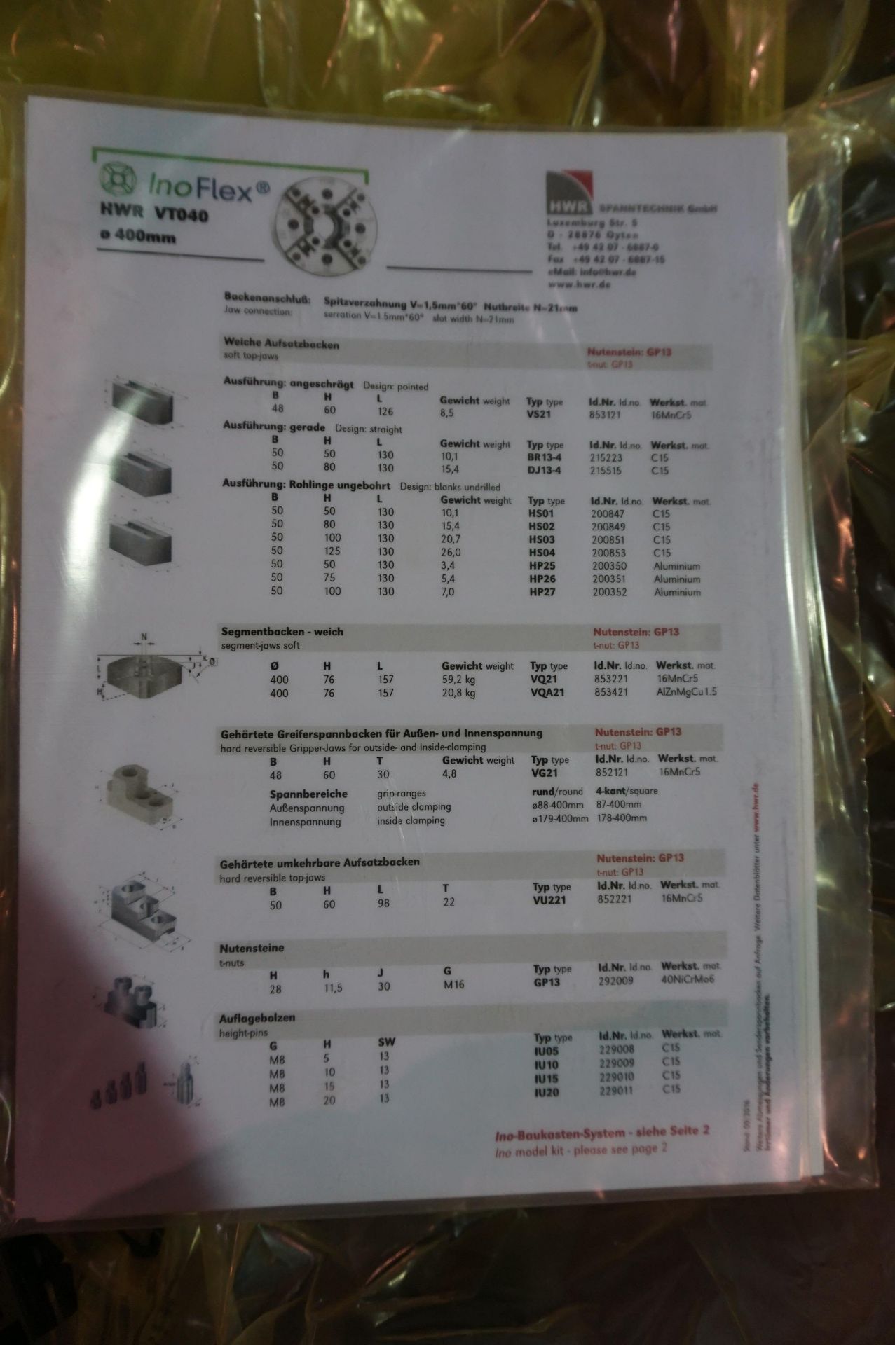 IN ORGINAL CRATE: HWR INOFLEX VT040 15"COMPENSATING 4 JAW THROUGH HOLE POWER CHUCK - Image 4 of 5