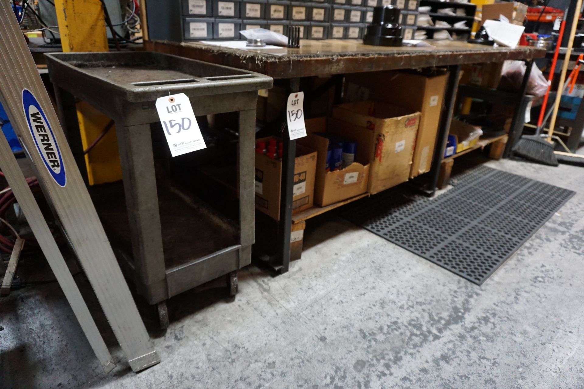 SUPPORT LOT FOR PARTS SET UP AND OFFICE CONTENTS TO INCLUDE: (1) FIBREGLASS SHIPPING CART, (1) STEEL