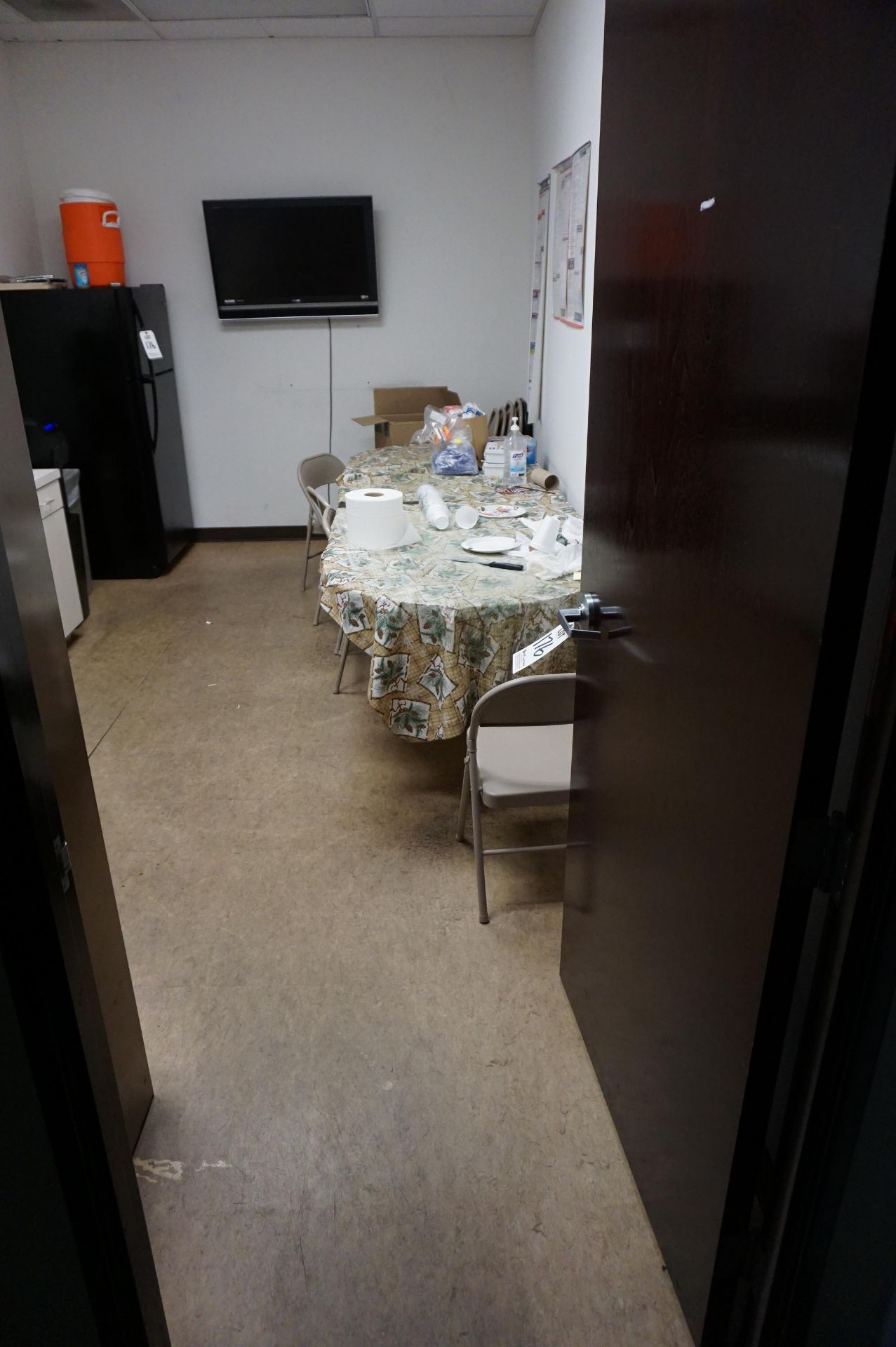 CONTENTS OF BREAKROOM IN OFFICES, FIRST FLOOR TO INCLUDE: TABLE, FOLDING CHAIRS, REFRIGERATOR,