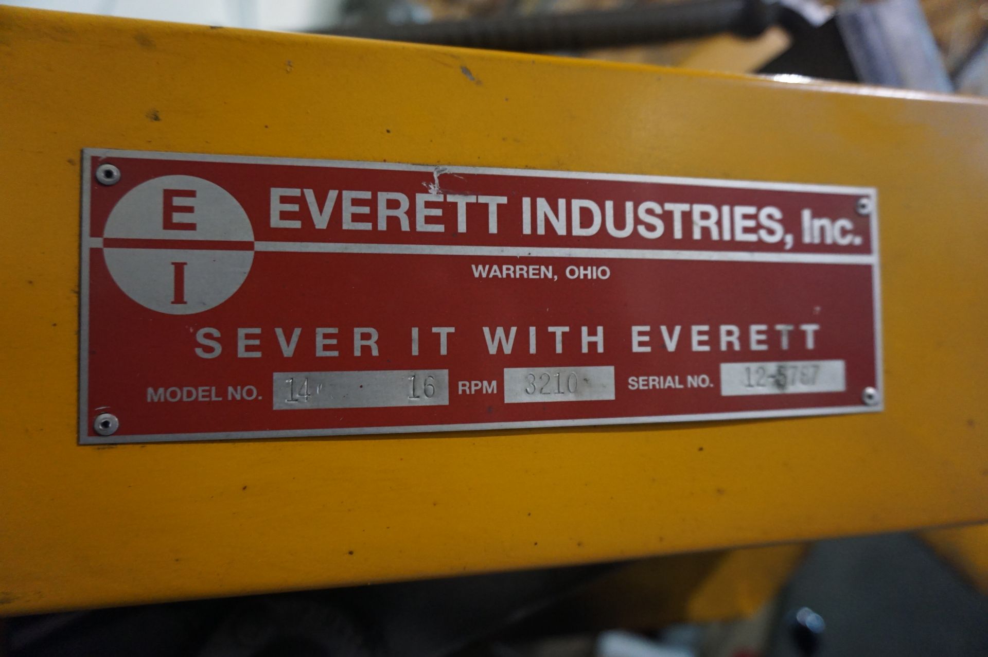 EVERETT INDUSTRIES ABRASIVE CHOP SAW 14", MODEL 14 16, 3210 RPM, S/N 12-5787 - Image 2 of 3