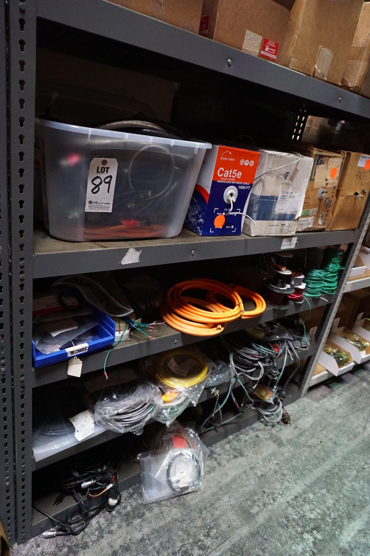 CONTENTS OF STEEL SHELVING TO INCLUDE BUT NOT LIMITED TO: MISC. CABLES AND WIRE, VARIED SIZES