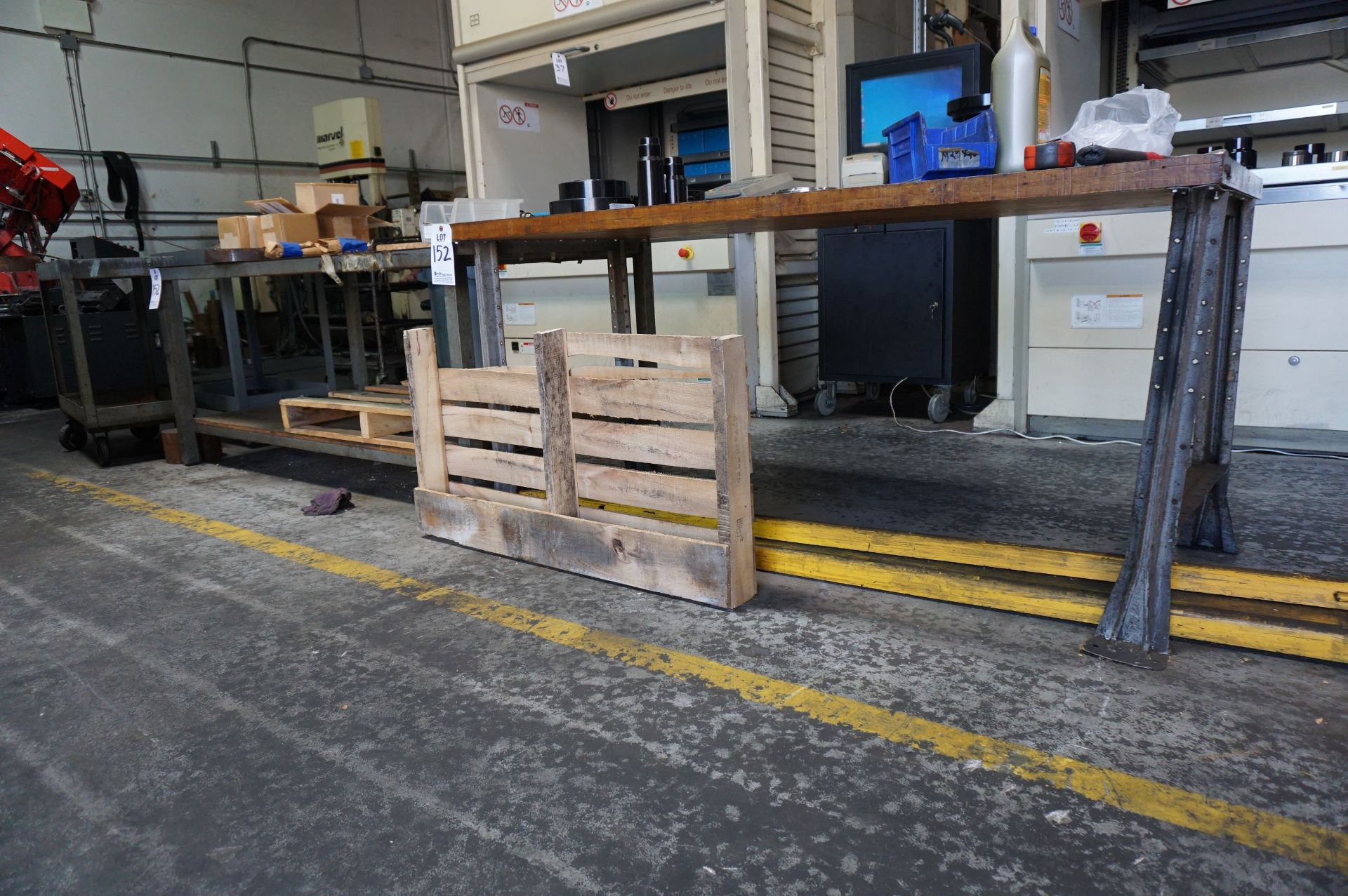 SUPPORT LOT NEAR VERTICAL MODULES TO INCLUDE: (3) WORKBENCHES STEEL LEGS, (3) STEEL CARTS, (1) SMALL