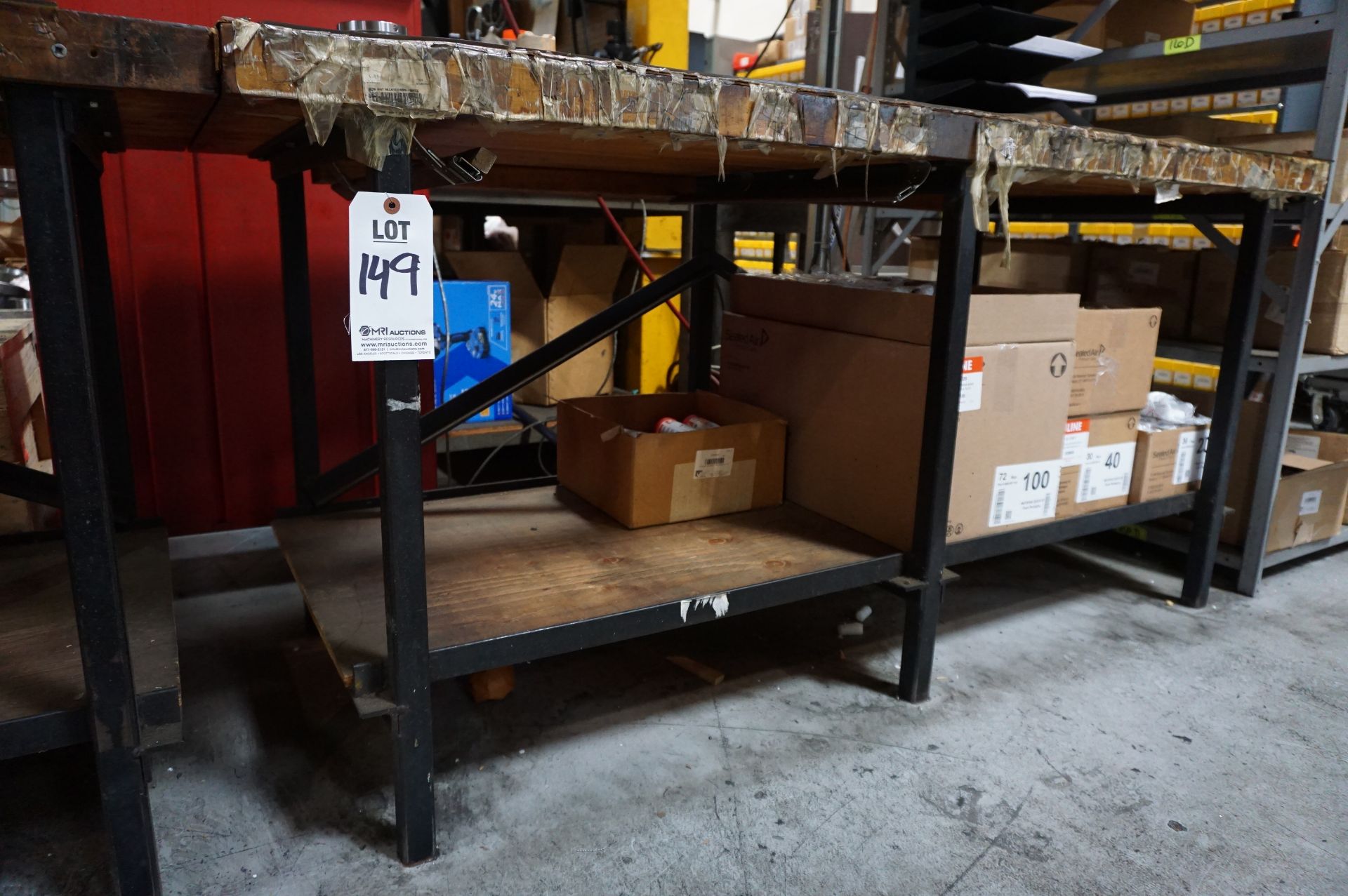 SUPPORT LOT NEAR SHIPPING: (1) STEEL ROLLING CART, (2) WOOD TOP STEEL WORKBENCHES 72" X 31" AREA, ( - Image 3 of 7