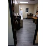 SECOND FLOOR BREAK ROOM TO INCLUDE: TABLE, STOOLS, MARBLE TABLE, LARGE BULLETIN BOARD, REFRIGERATOR,
