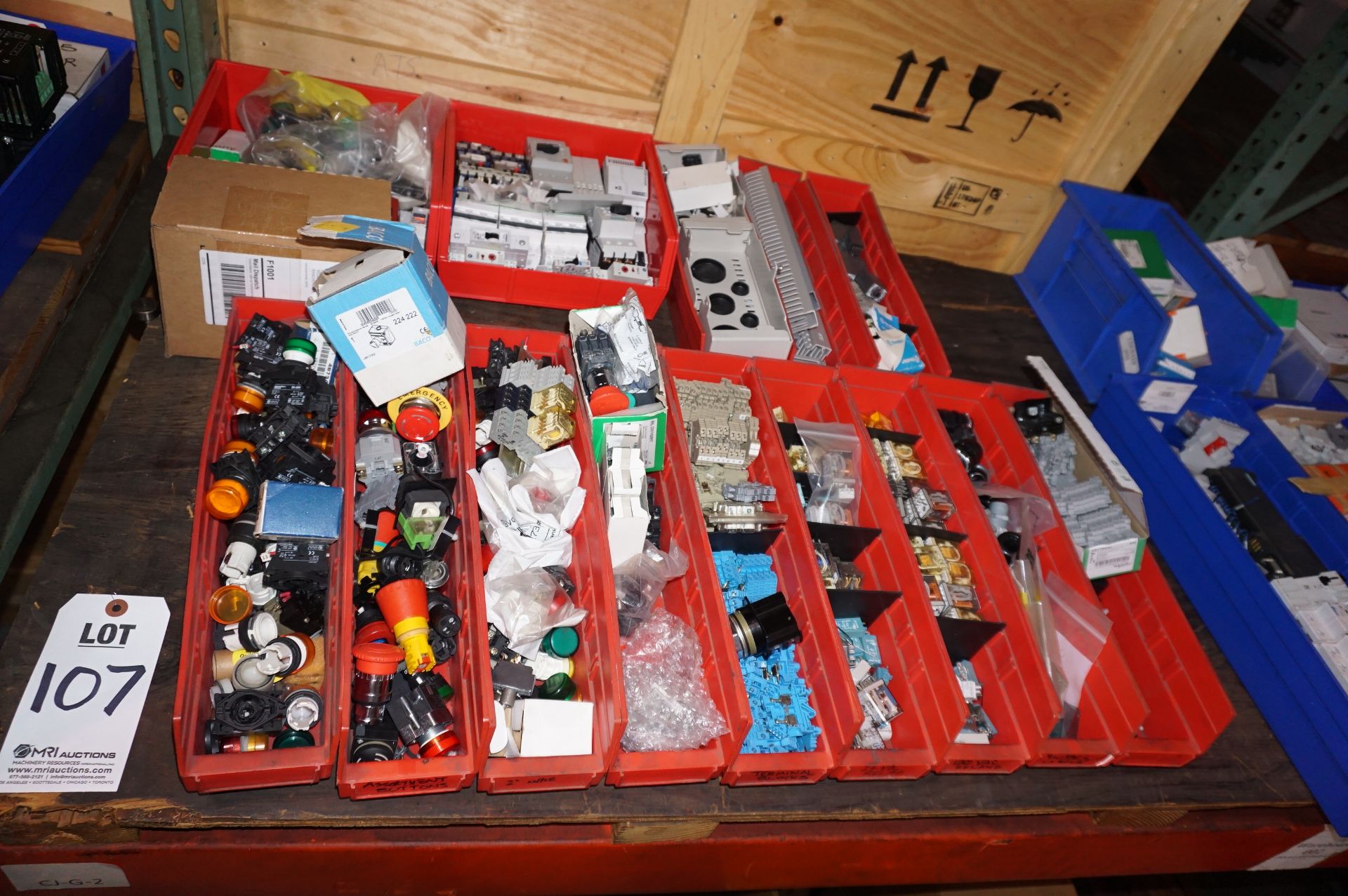 ELECTRICAL INVENTORY LOT TO INCLUDE: MISC. SWITCHES, LIGHTING, E STOP BUTTON, CONNECTORS, TERMINAL