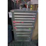 LYON MSS II SAFETY LINK 10 DRAWER INDUSTRIAL HEAVY DUTY STEEL CABINET WITH MISC. CONTENTS