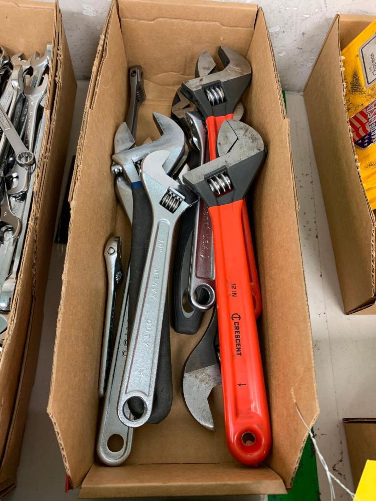 Box of Assorted Adjustable Wrenches
