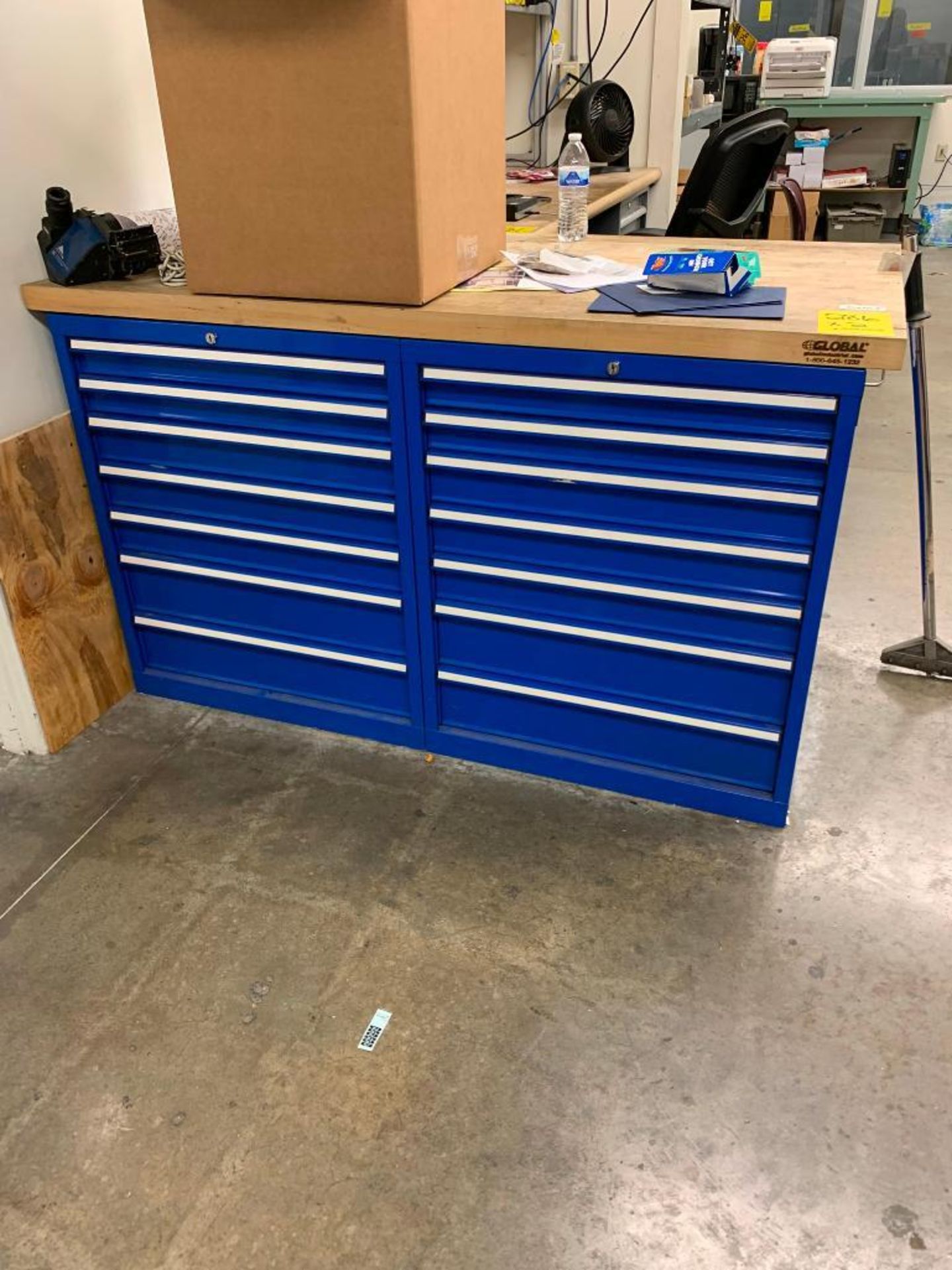 (2) Fastenal 7-Drawer Cabinets w/ Content & Butcherblock Top: Plant Support Equipment