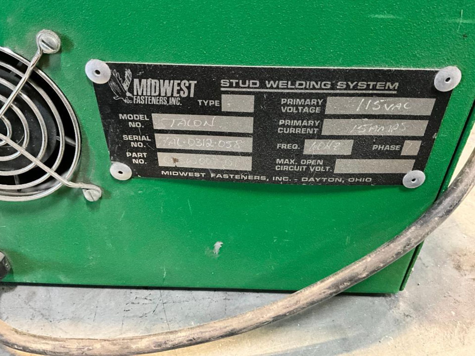 Midwest Fasteners Inc. Stud Welder, Model TALON, Part No. CDSW-007-01 - Image 4 of 4