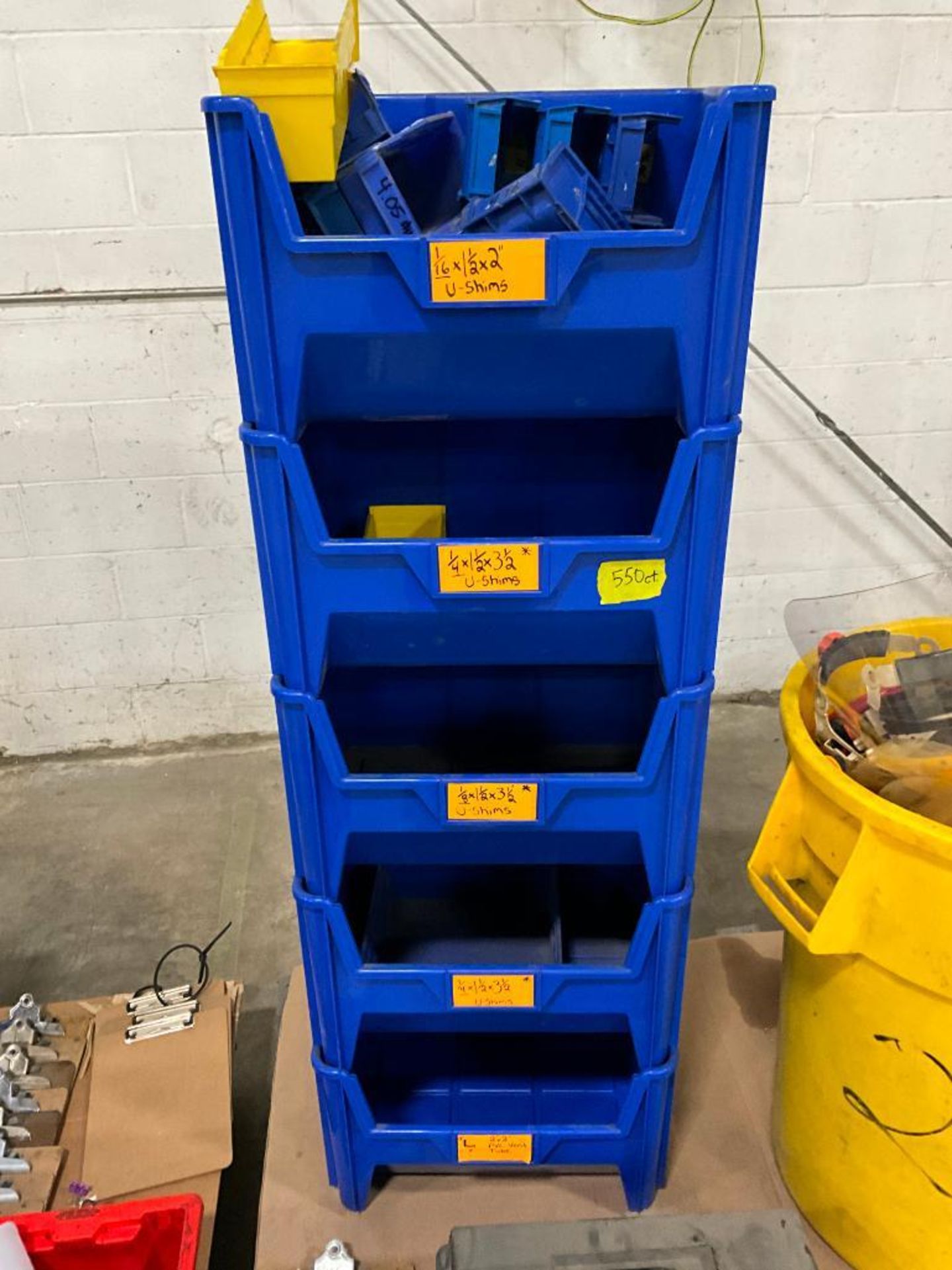 (3) Pallets w/ Yellow Step Stools, Yellow Step Stairs, Large Blue Parts Bins, Small Blue Parts Bins, - Image 13 of 26
