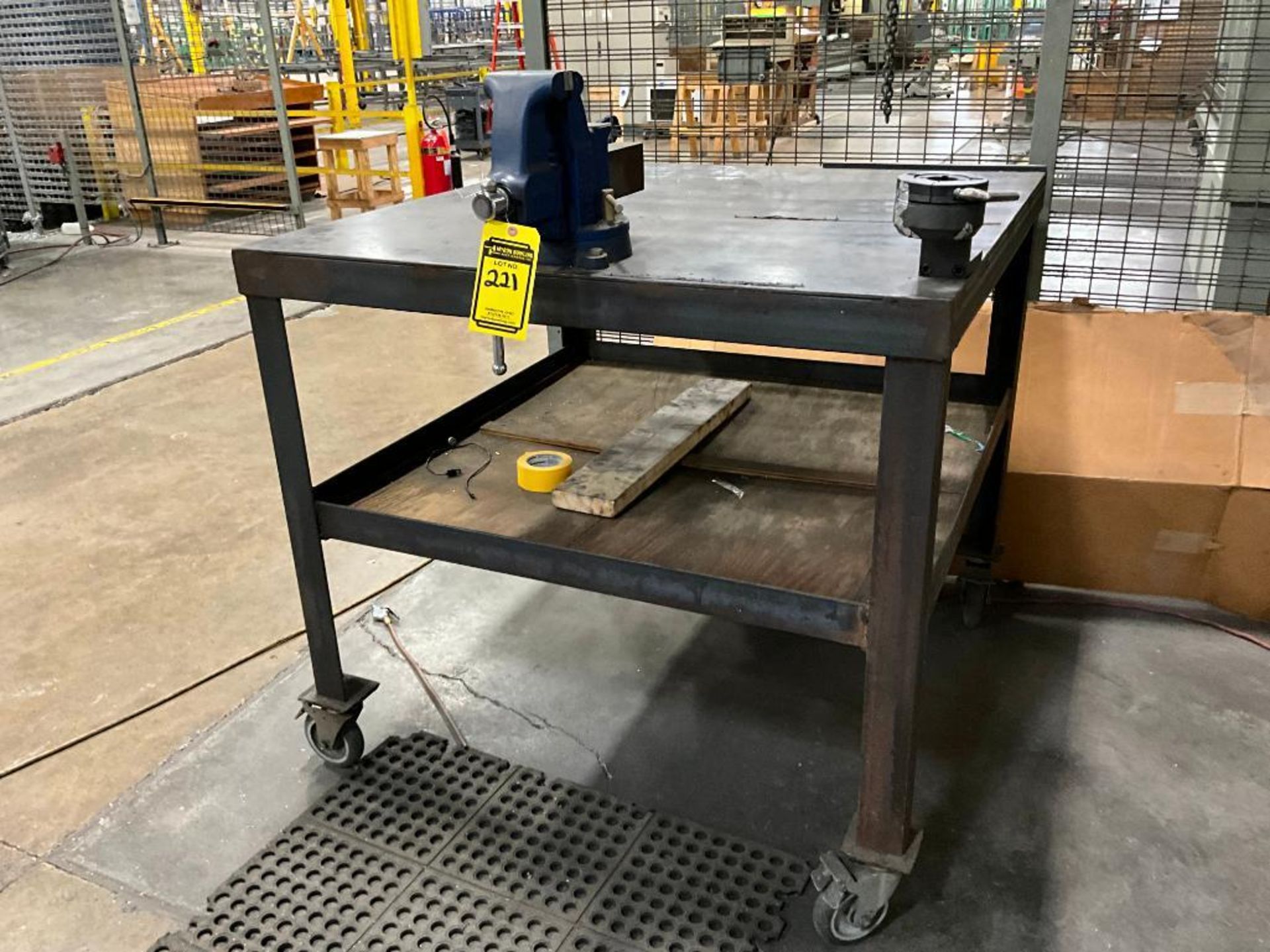 Steel Bench on Casters, 45" H x 48" W x 48" D, Yost Vice, Tool Changer