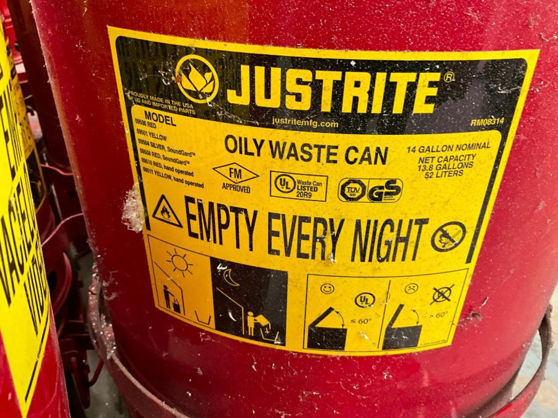 (16) Justrite Oily Waste Cans, (7) Model 09100 & (9) Model 09500 - Image 8 of 9
