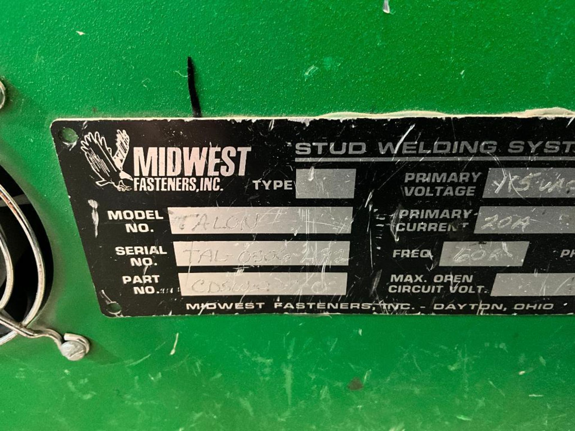 Midwest Fasteners Inc. Stud Welder, Model TALON, Part No. CDSW-007-01 - Image 4 of 5