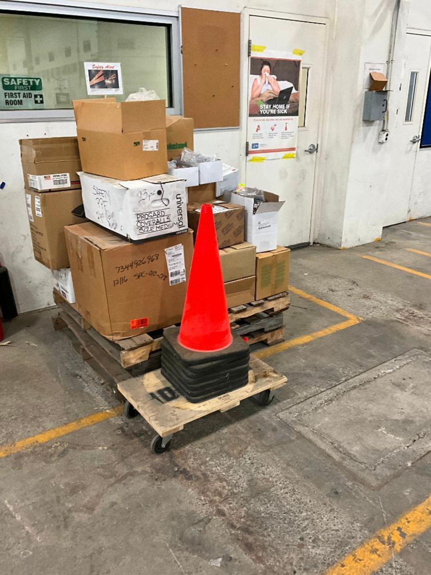 Safety Equipment, First Aid Supplies, Orange Cones, Red Plastic Stanchions, Some Chain, Hard Hats, S - Image 49 of 62