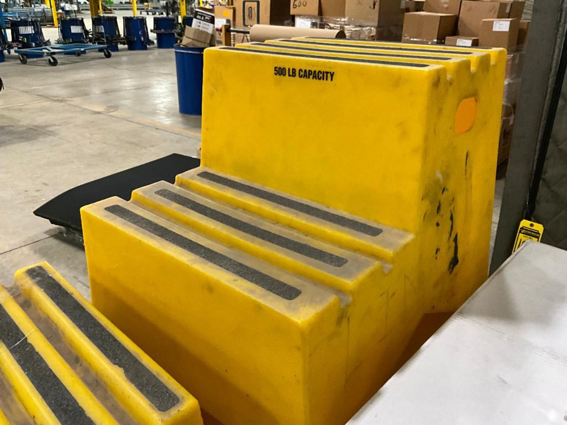 (3) Pallets w/ Yellow Step Stools, Yellow Step Stairs, Large Blue Parts Bins, Small Blue Parts Bins, - Image 7 of 26
