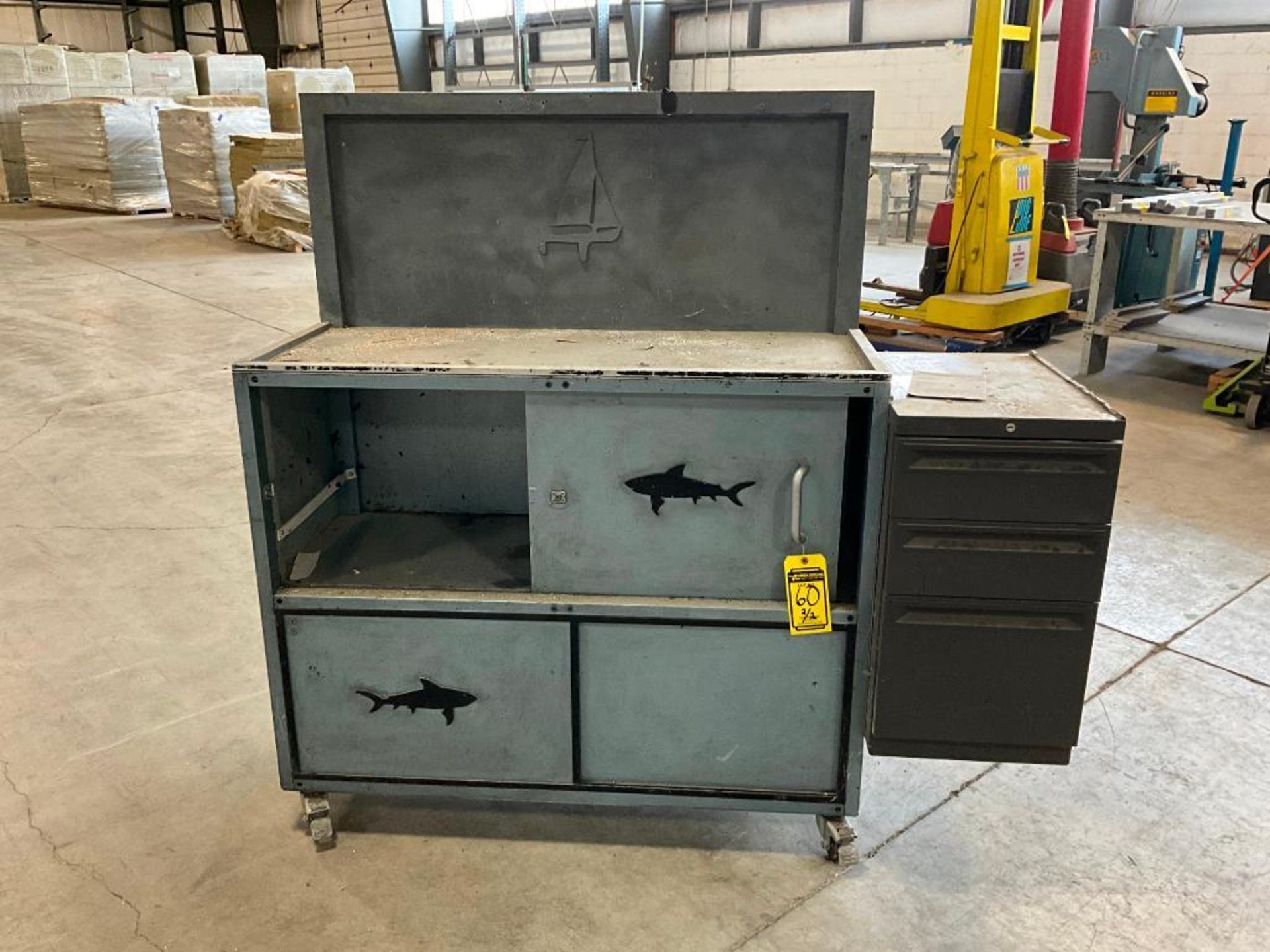 Metal Cabinet on Casters, 60" H x 49" W x 19" D