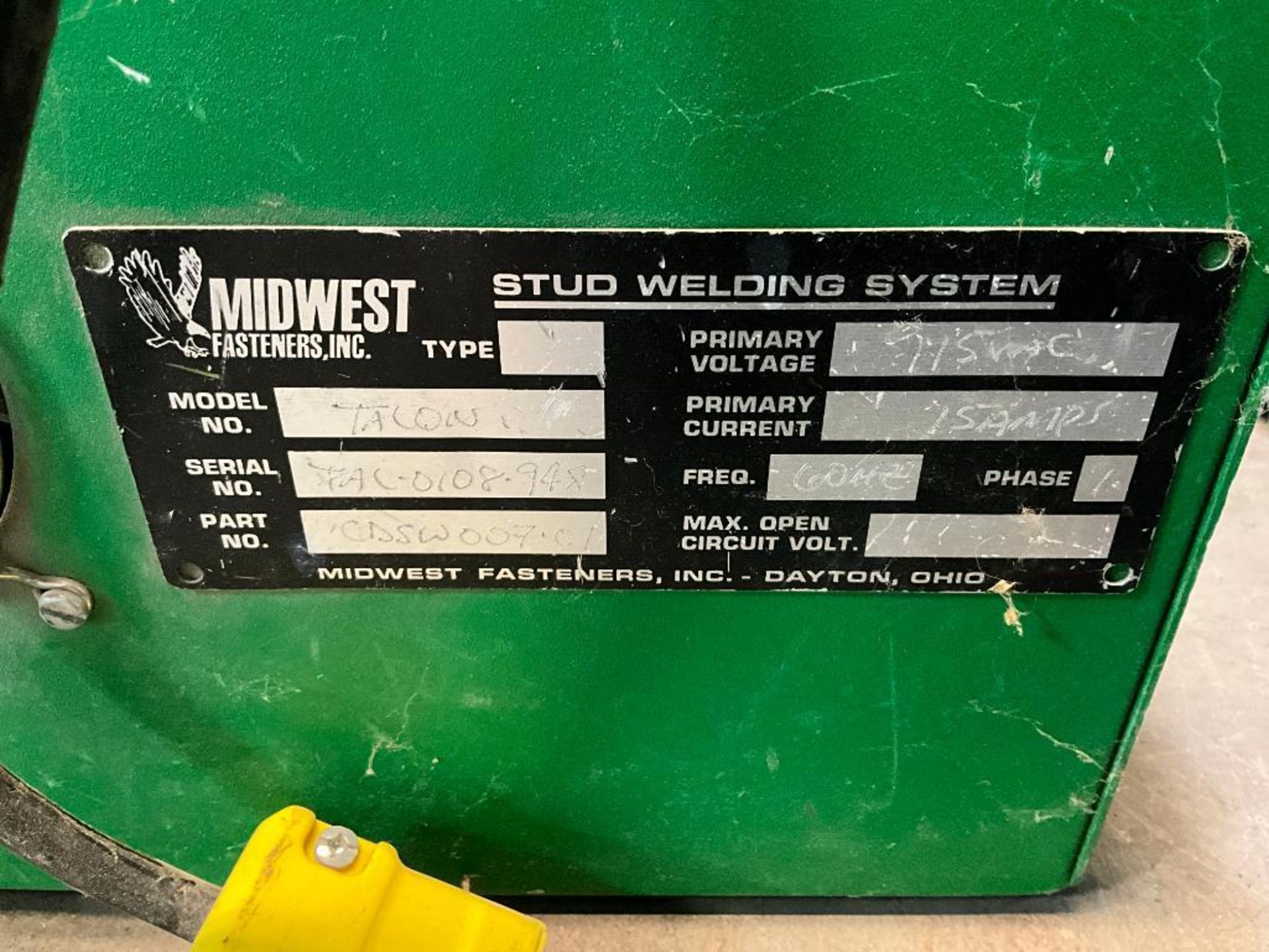 Midwest Fasteners Inc. Stud Welder, Model TALON, Part No. CDSW-007-01 - Image 9 of 9