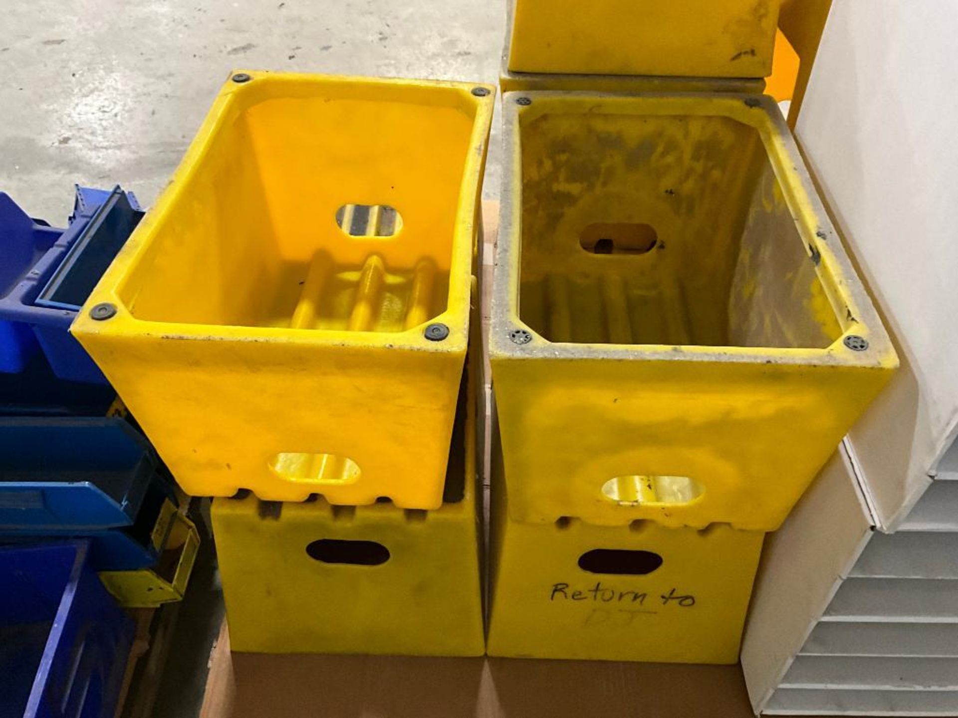 (3) Pallets w/ Yellow Step Stools, Yellow Step Stairs, Large Blue Parts Bins, Small Blue Parts Bins, - Image 6 of 26
