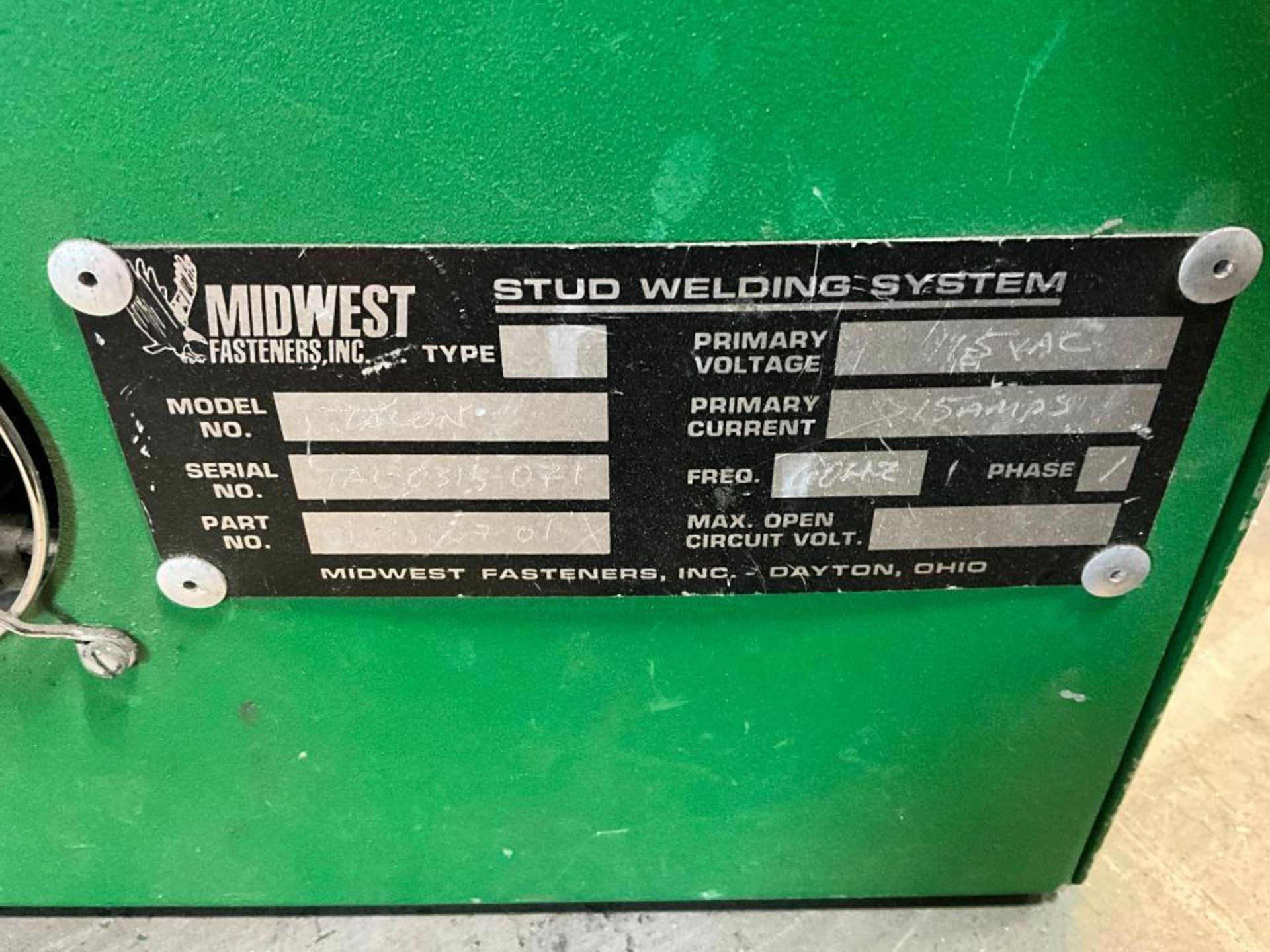 Midwest Fasteners Inc. Stud Welder, Model TALON, Part No. CDSW-007-01 - Image 4 of 4