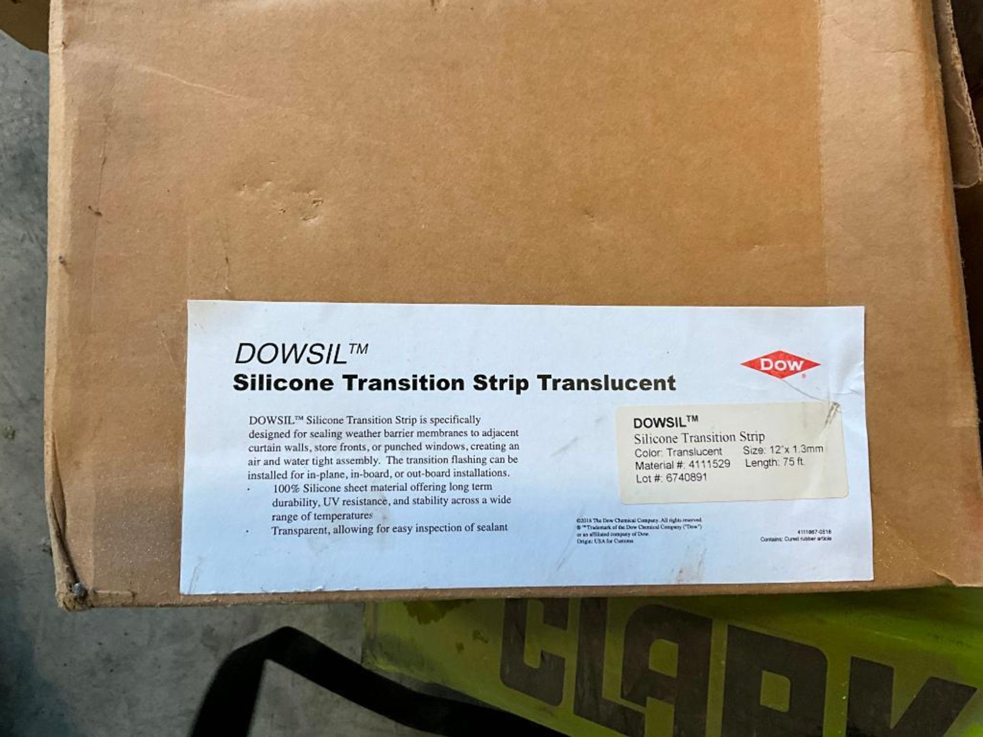 (7) Boxes of Dowsil Silicone Transition Strip, 12" x 75', (2) Box of Dowsil 123 Silicone Seal, (1) B - Image 3 of 11