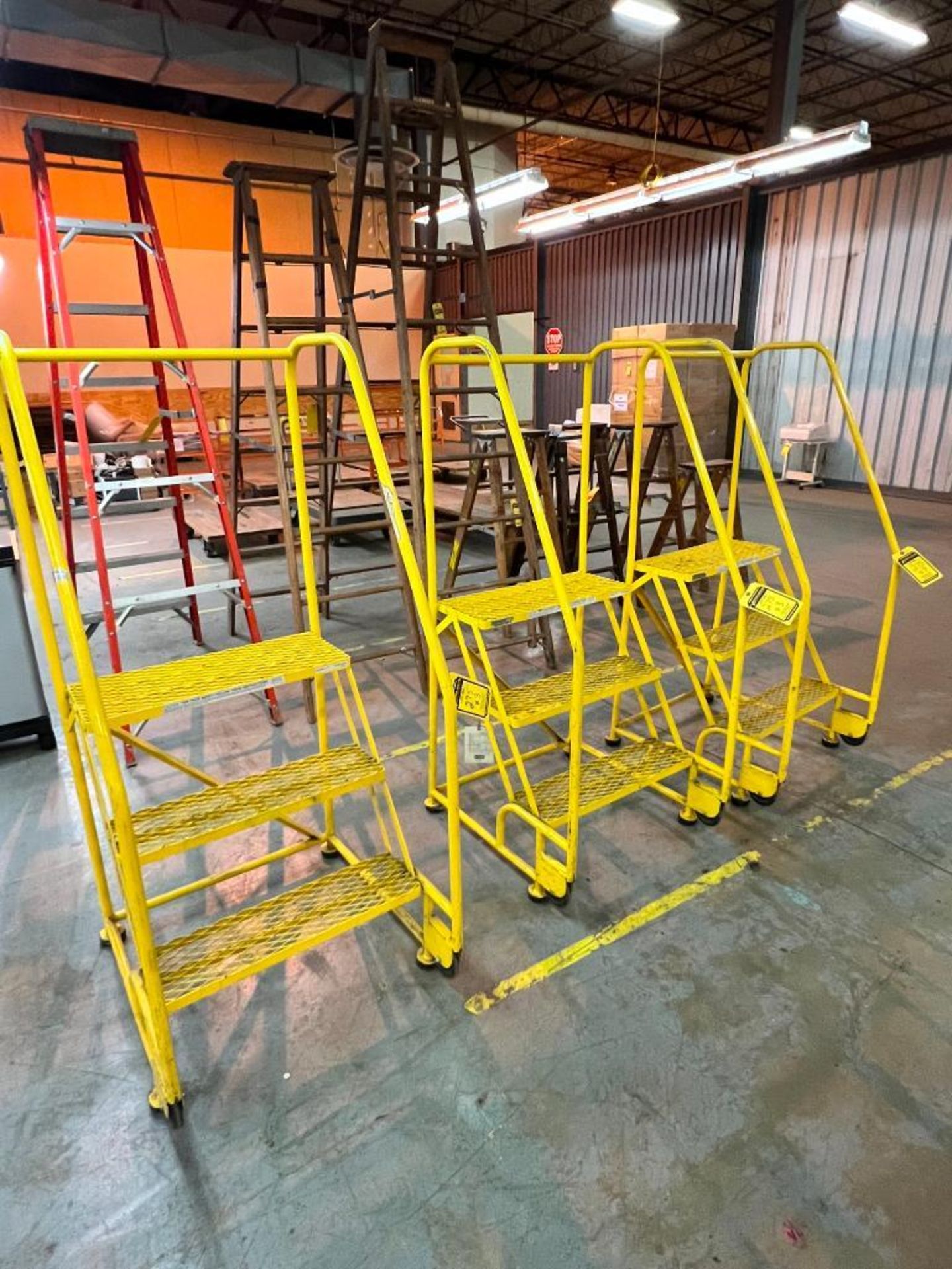 (3) Uline Safety Ladders, 450 Max. Load ($25 Loading fee will be added to buyers invoice)