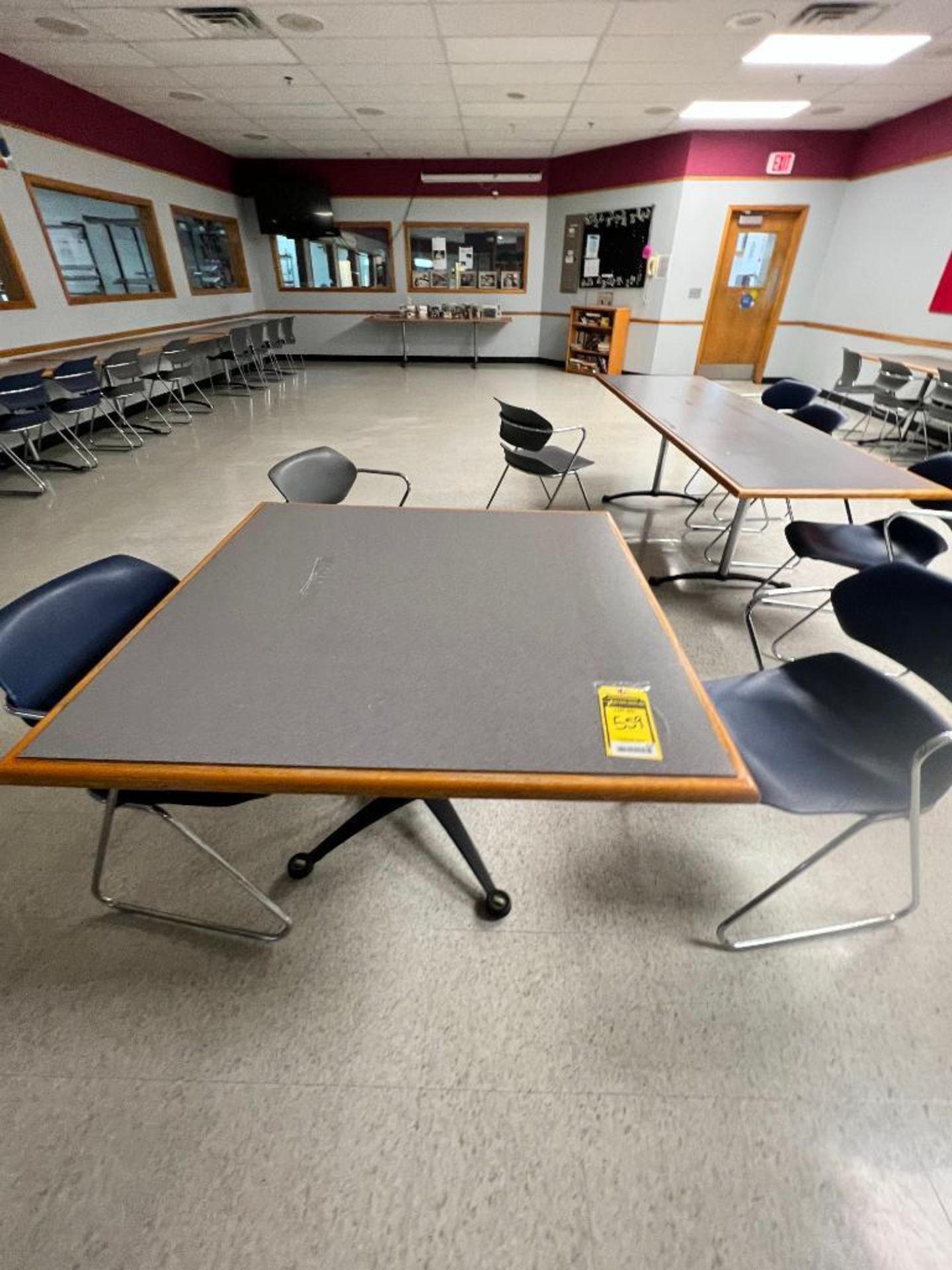 Contents of Cafeteria (10) Tables, (50) Chairs, (3) Bookcases